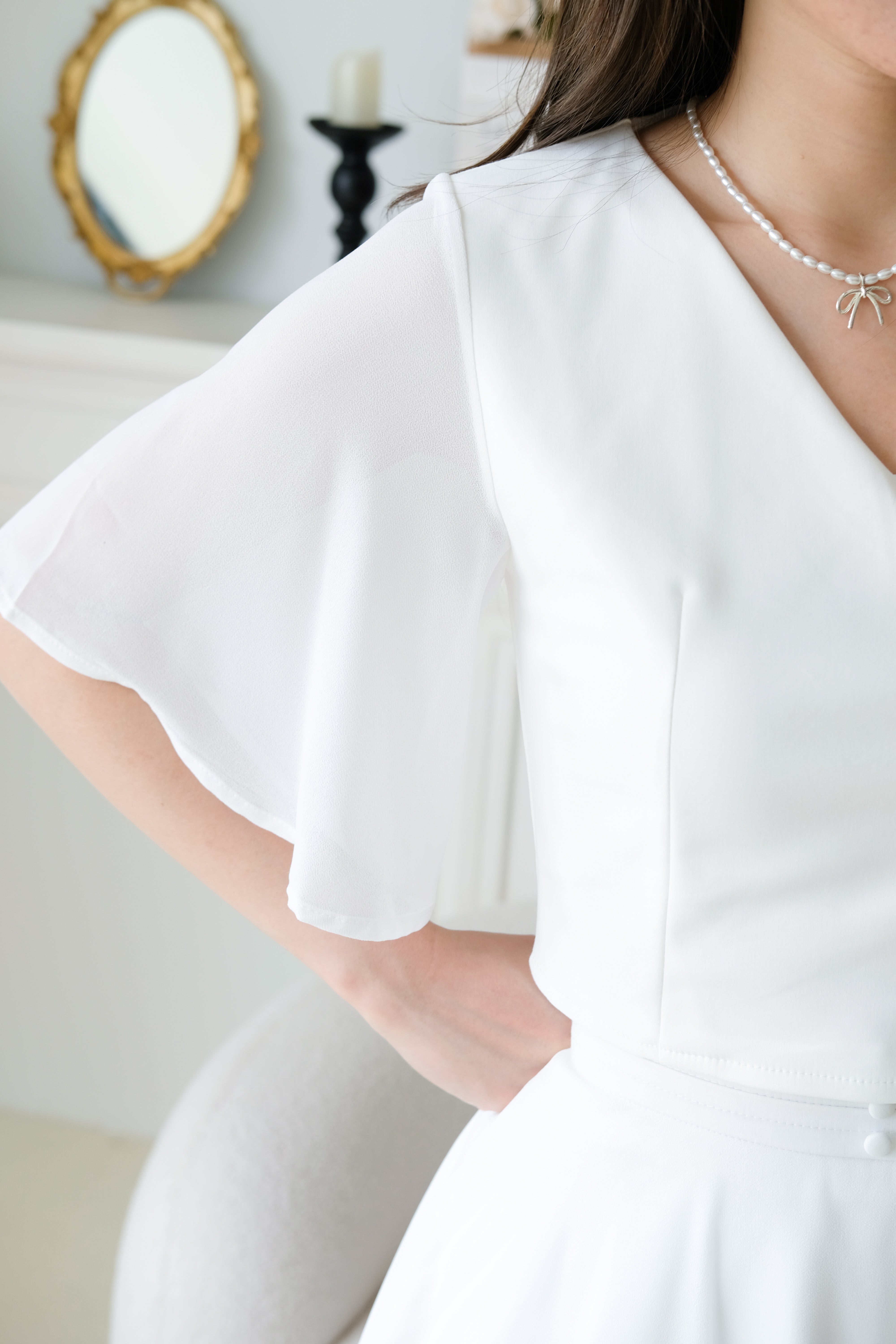Caley Flutter Sleeves Set (White)