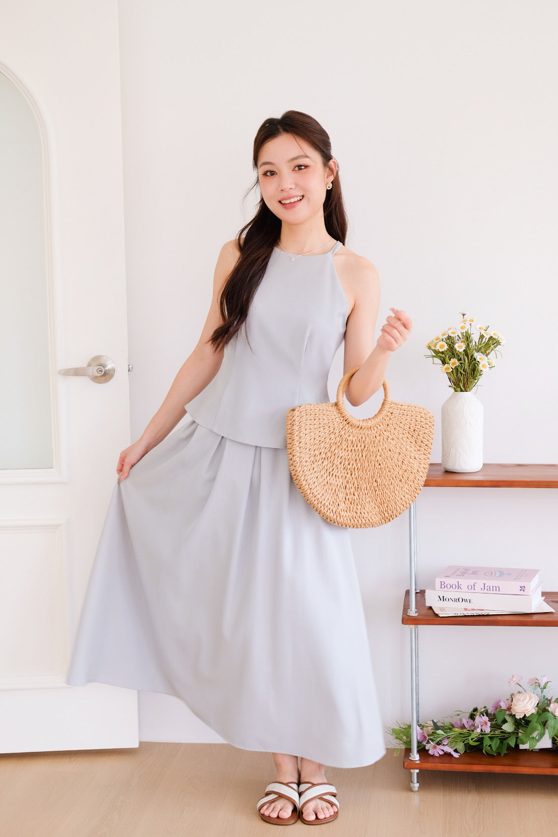 Agnes Halter Maxi Set (Nude Blue)