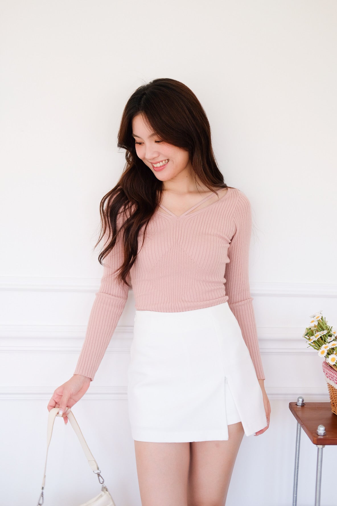 Shanell Basic Side Slit Skorts (White)