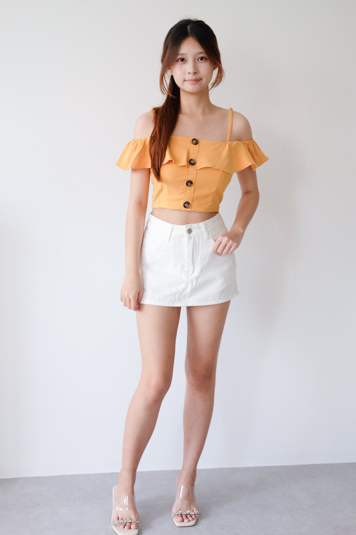 White High Waist Denim Skort