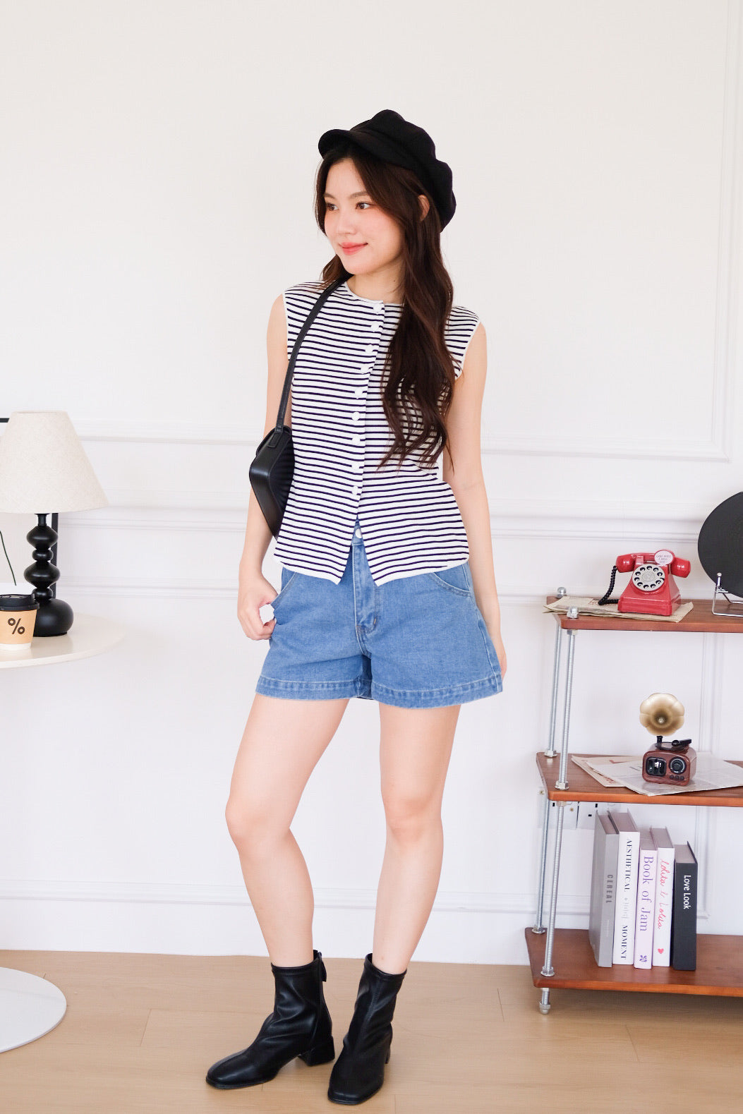 Alden Button Knit Tank Top (Stripes)