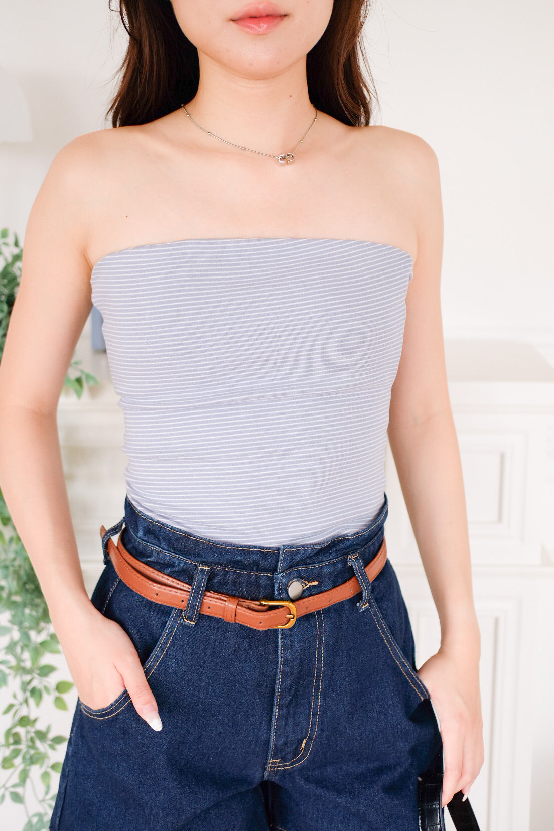 Capri Striped Padded Tube Top (Baby Blue)