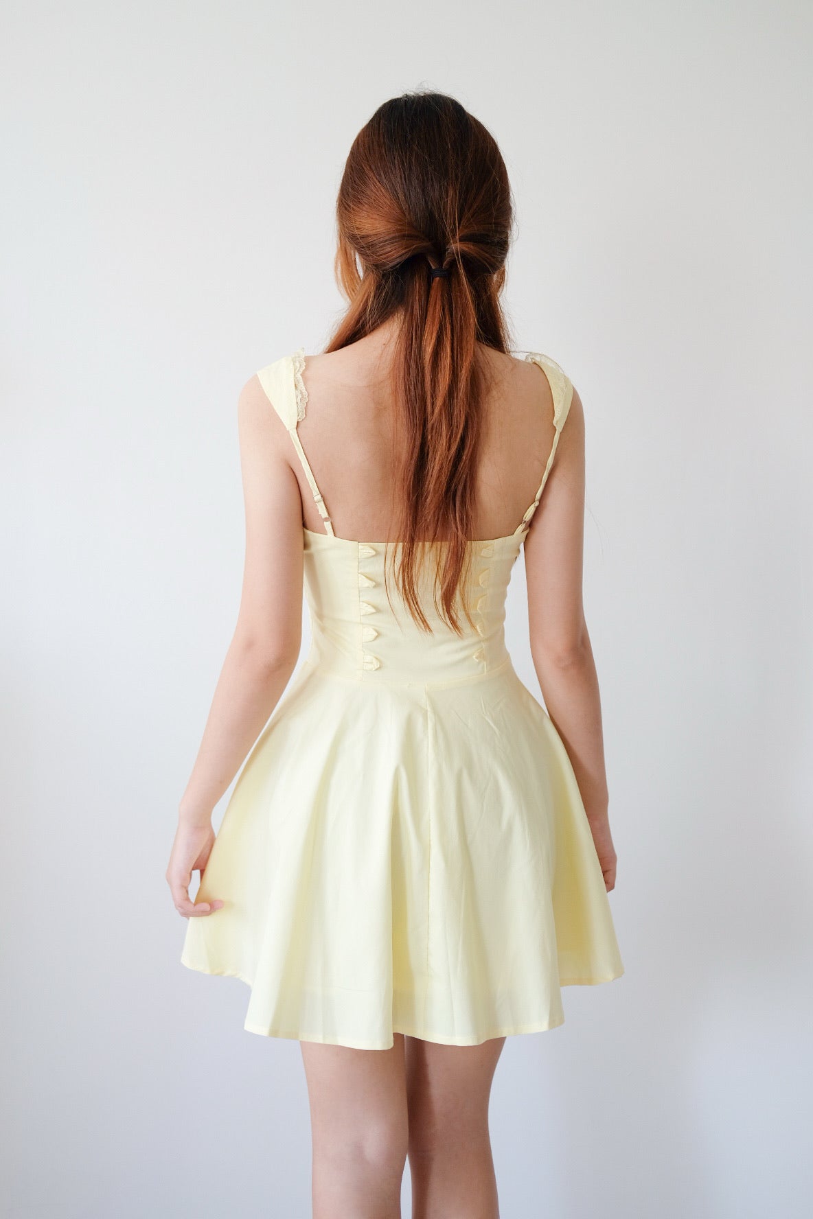 Yellow Midi Dress with Lace Straps