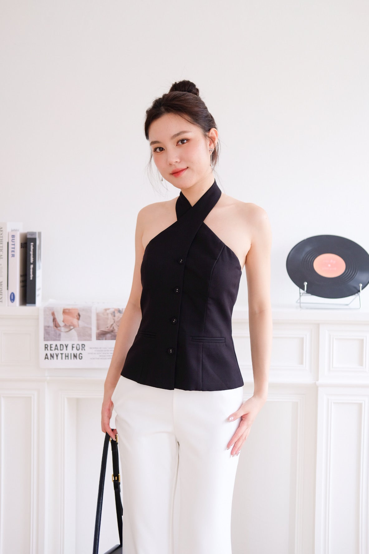 Angie Criss Cross Padded Top (Black)