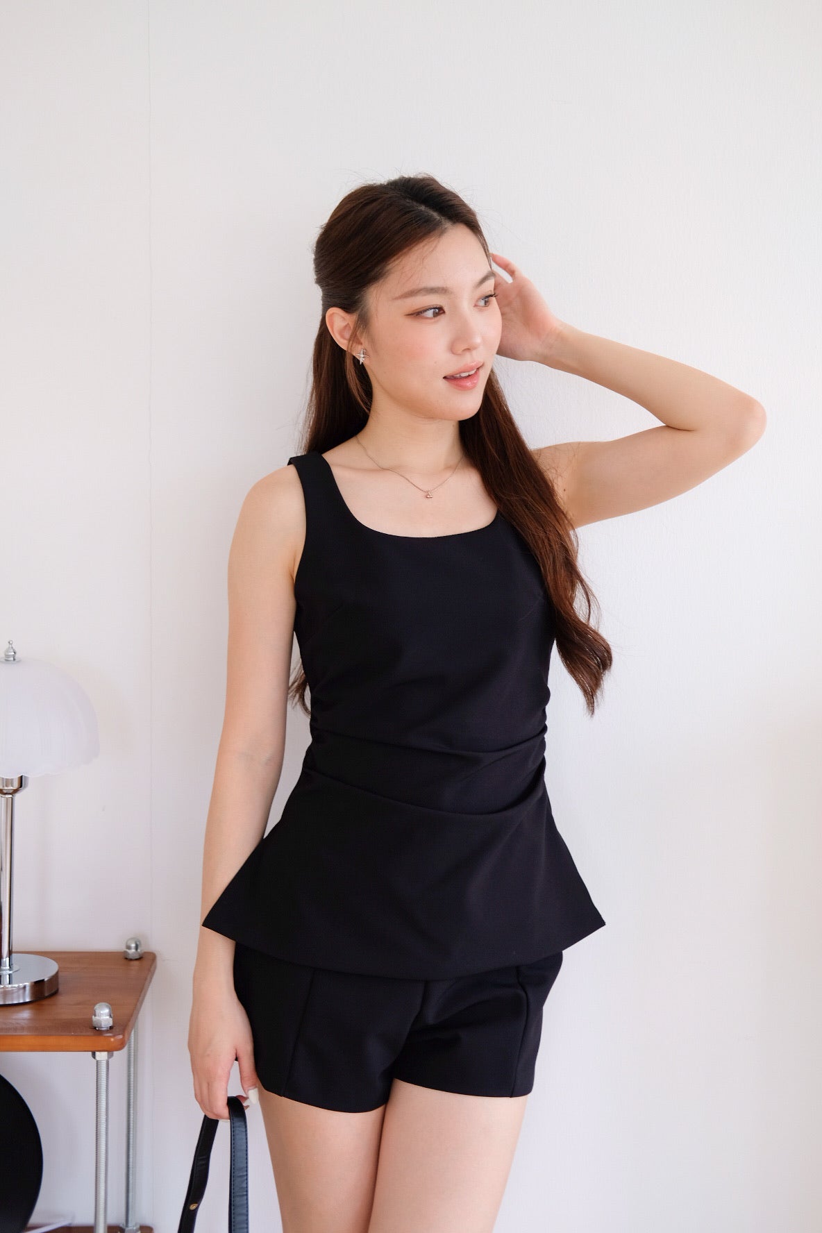 Cooper Ruched Flare Top (Black)