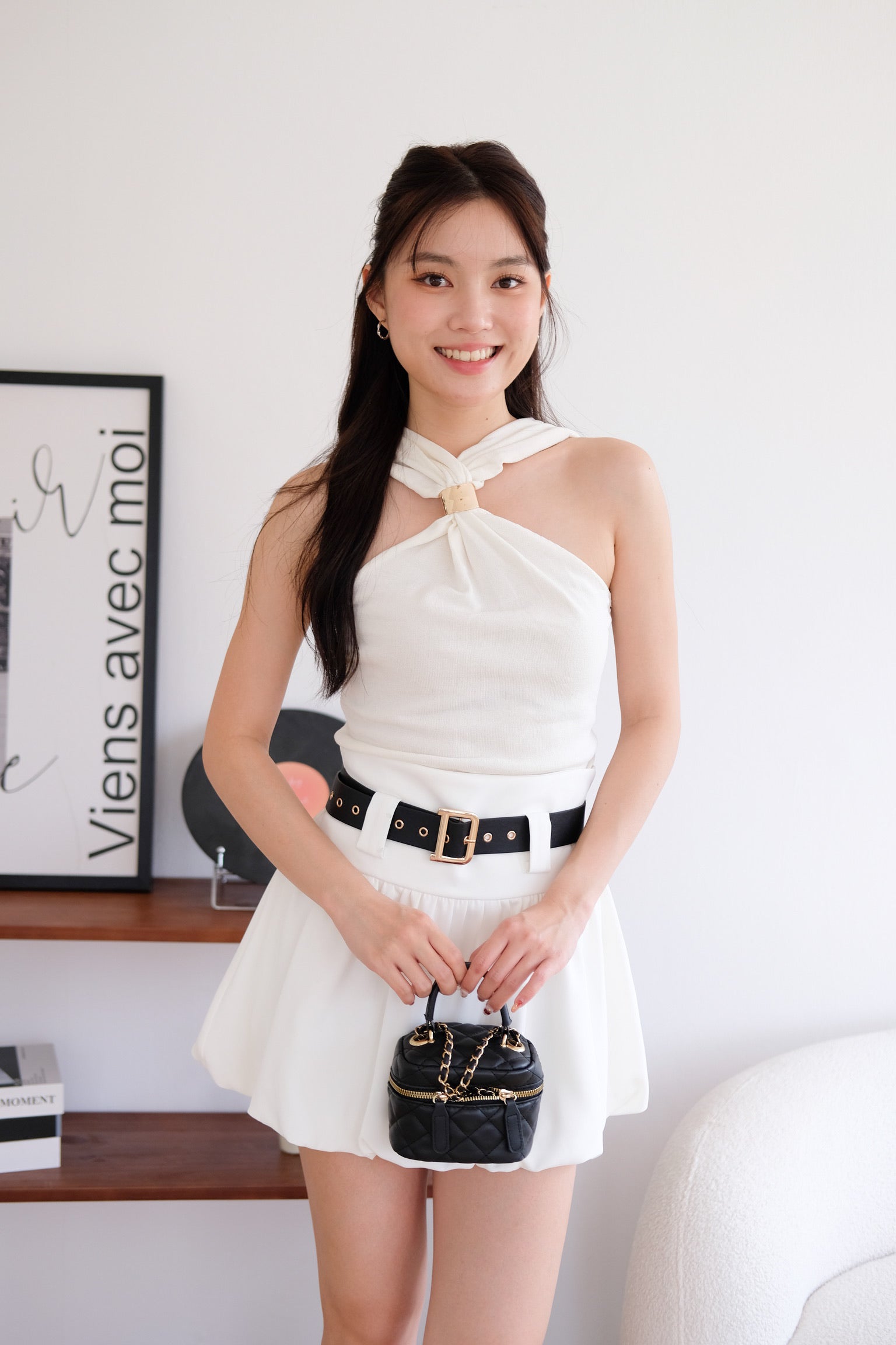 Rookie Belted Bubble Skirt (White)