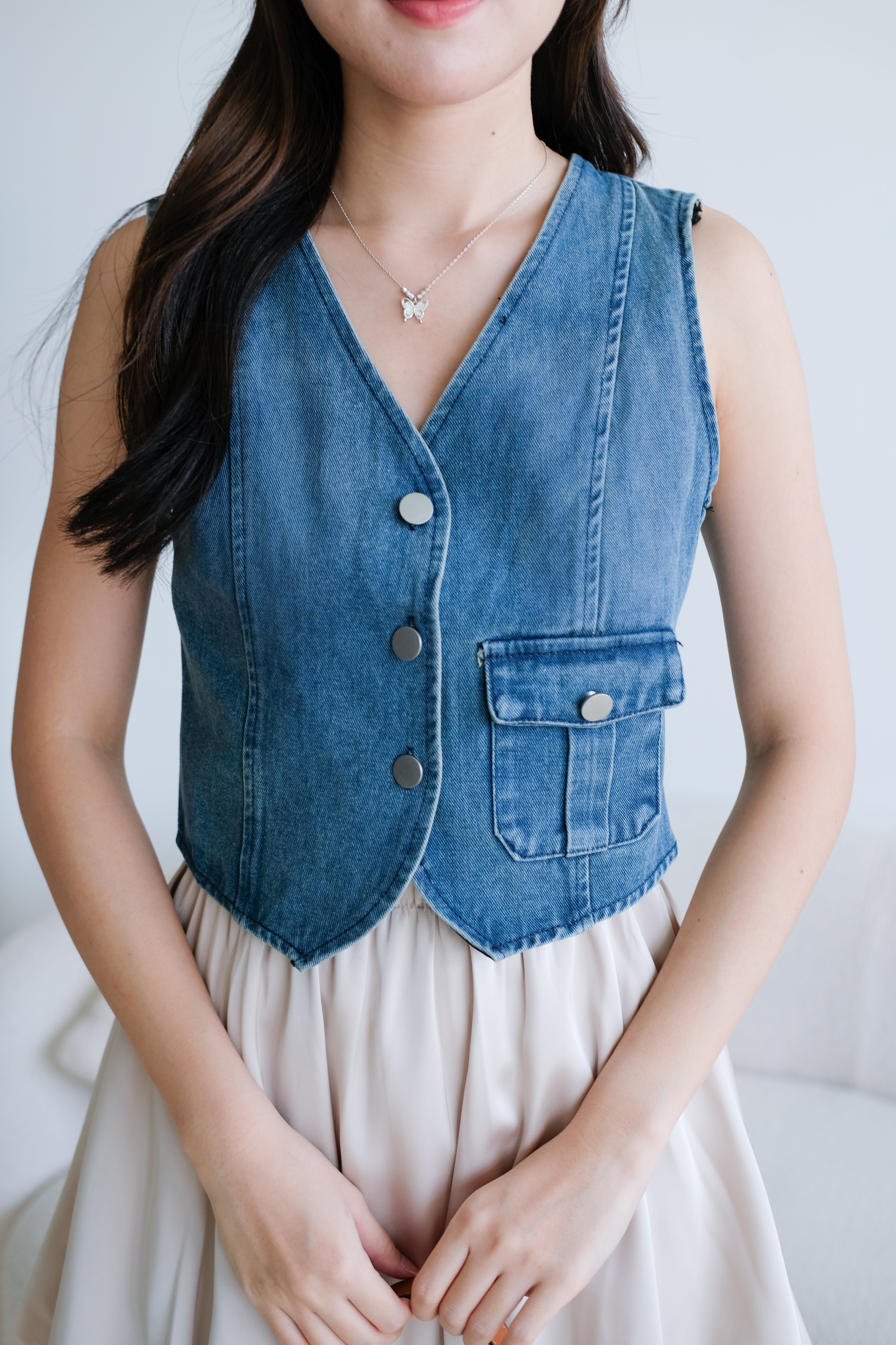 Tricia Denim Vest Top (Dark Blue)