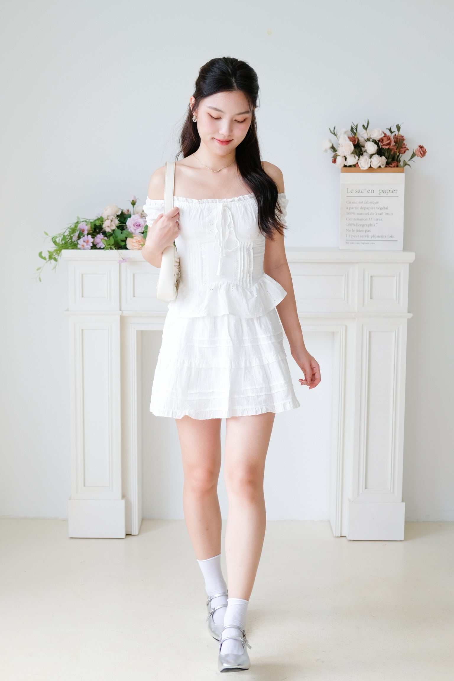 Nara Eyelet Off Shoulder Crop (White)