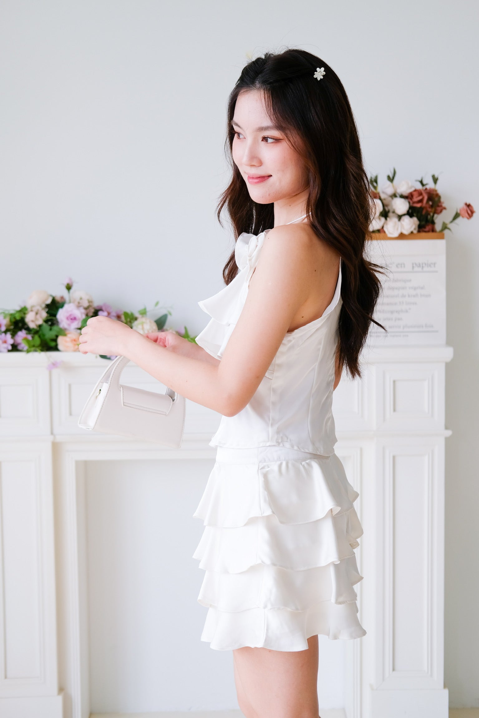 Rosalie Ruffle Tiered Halter Set (Cream)