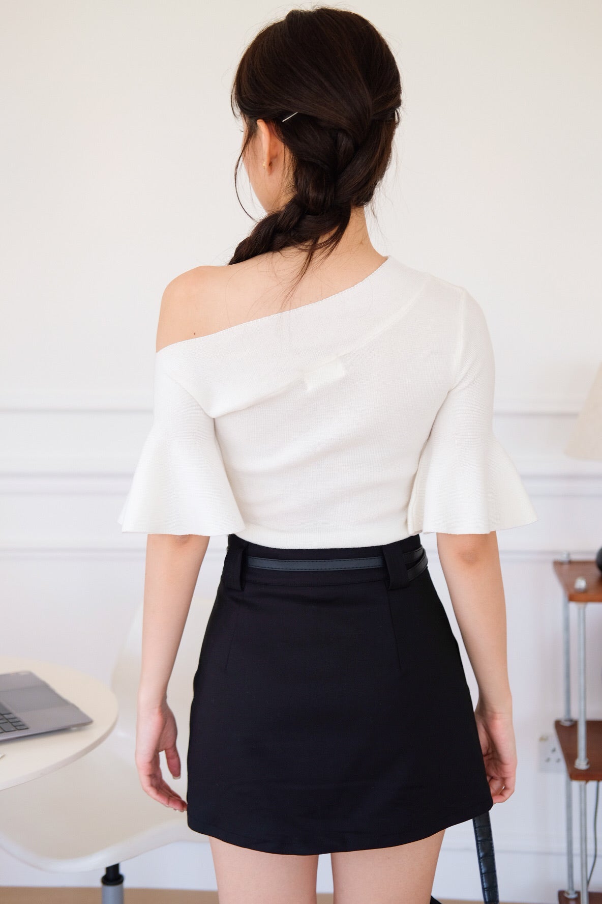 Elva Bell Sleeves Knit Top (White)