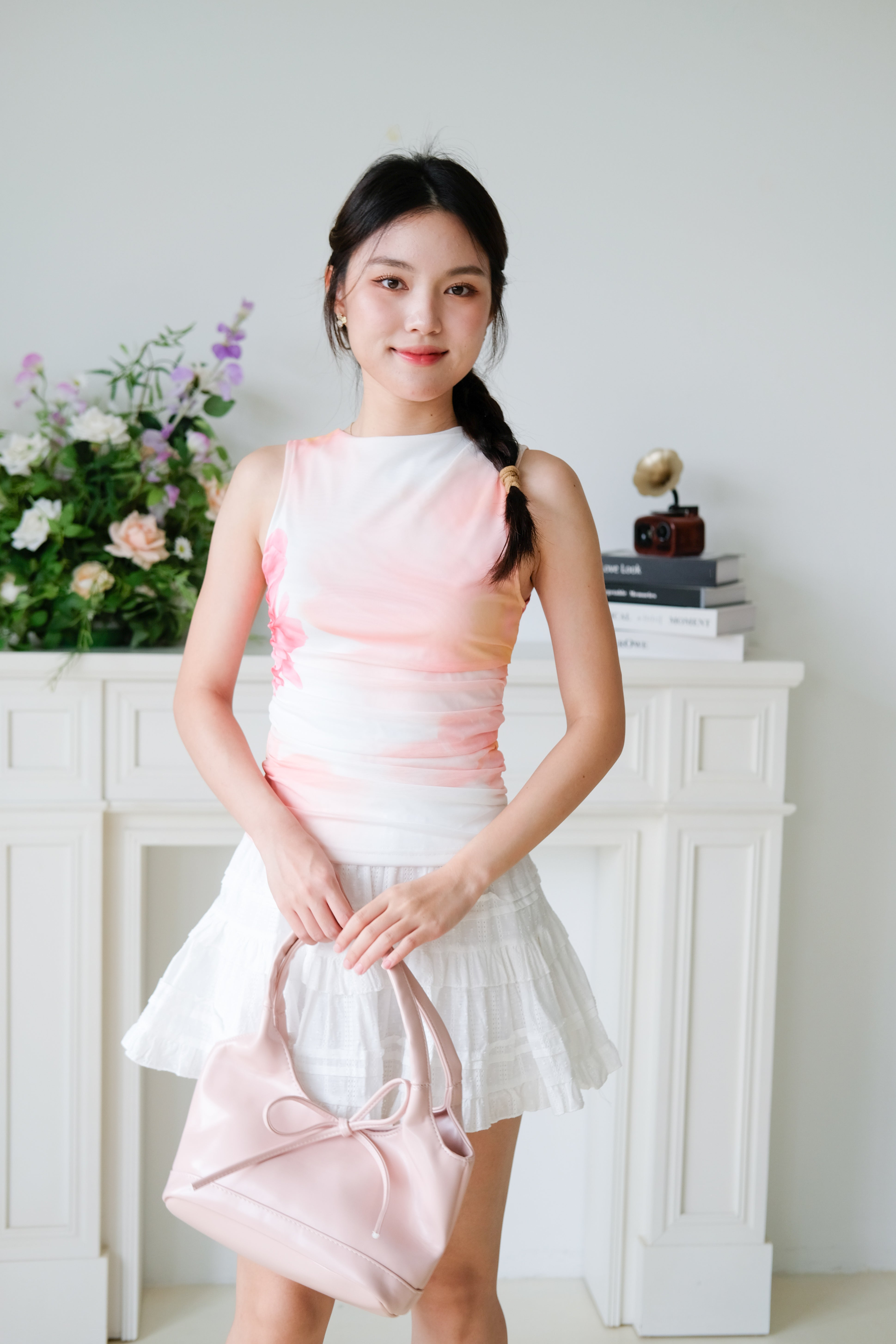 Lilo Abstract Floral Mesh Top (Orange Abstract)
