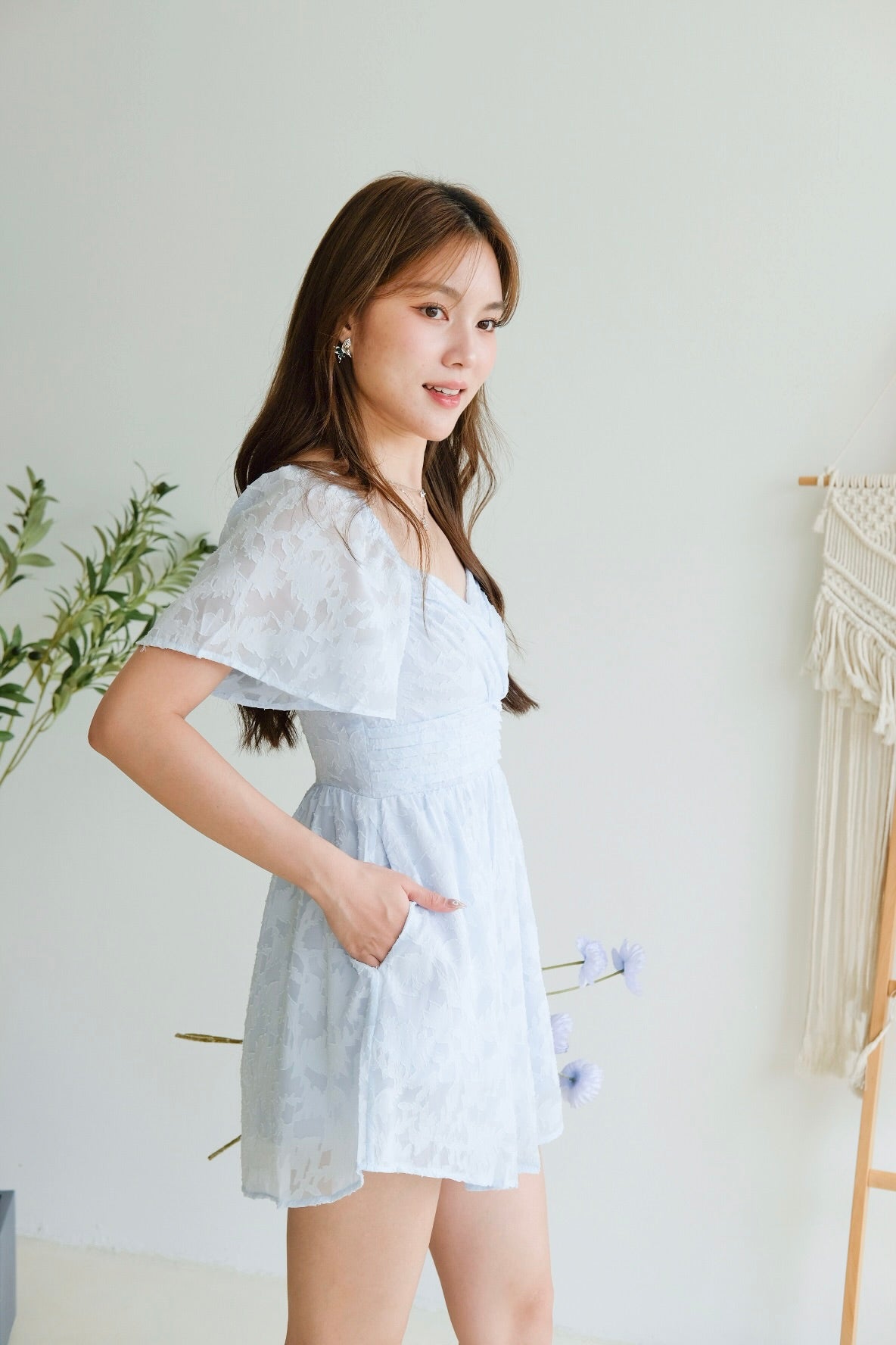Eloise Flutter Sleeve Dress (Baby Blue)