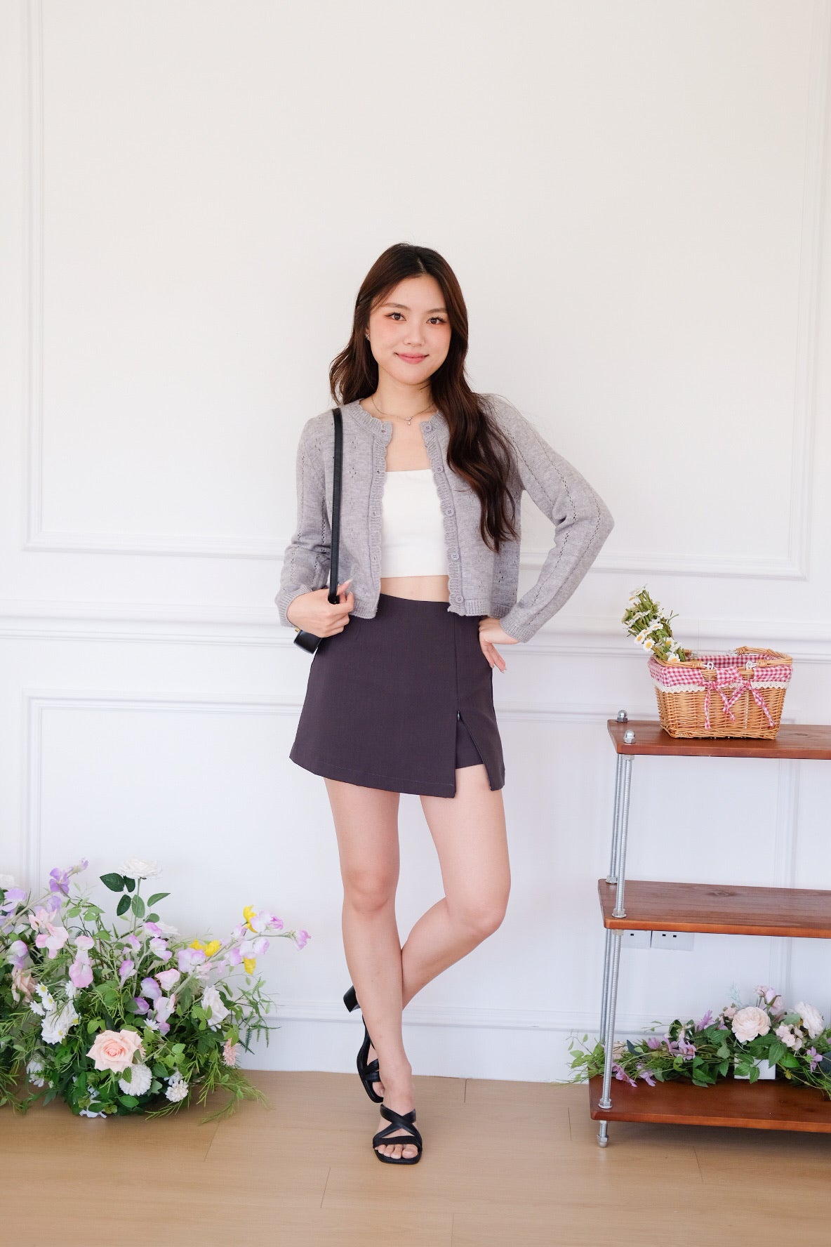 Mirae Soft Fuzzy Knit Cardigan (Grey)