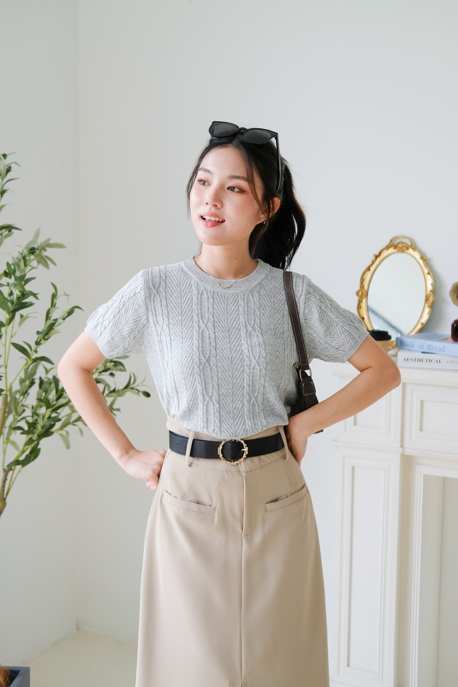 Carey Knit Tee (Light Grey)