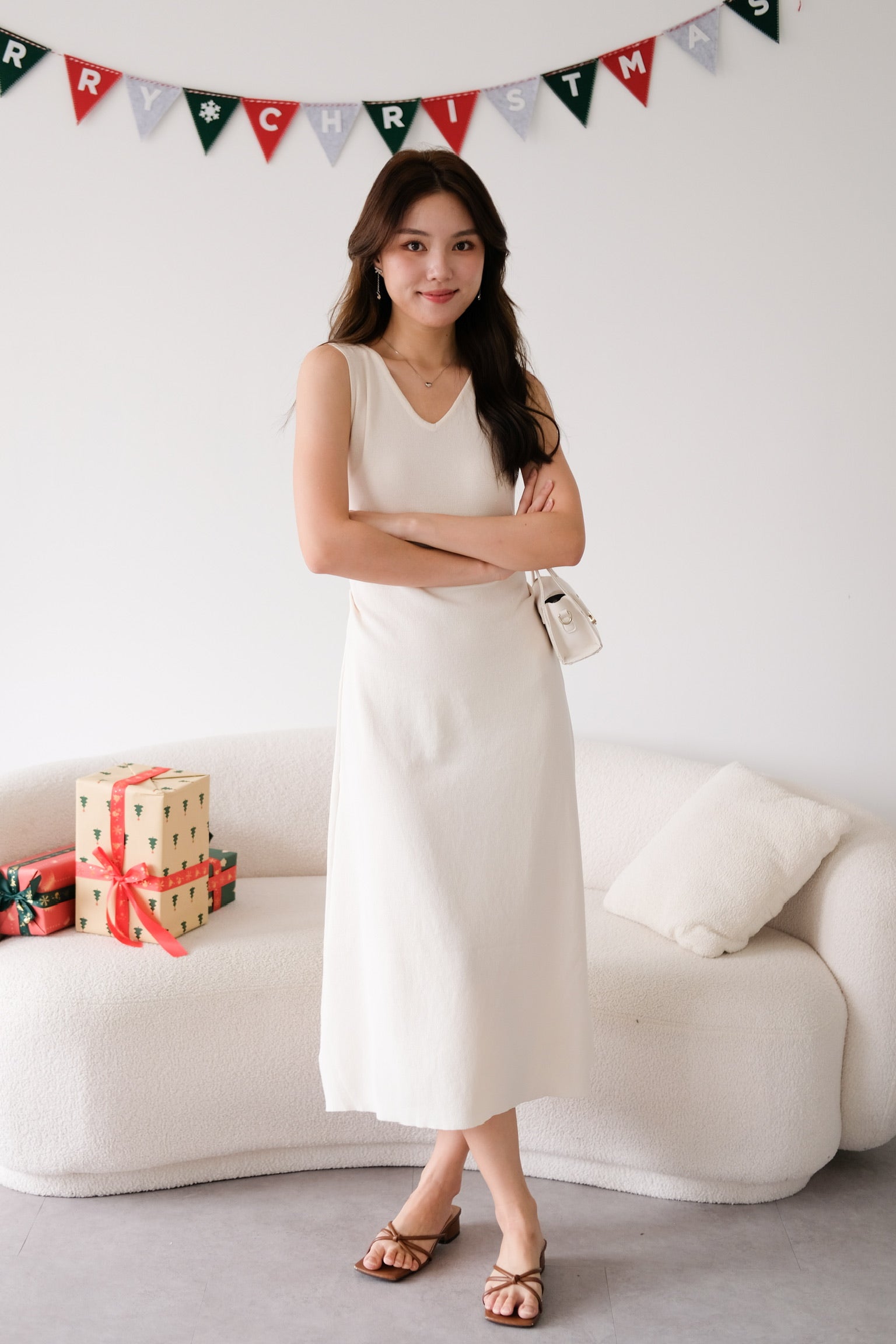 Roxanne Knit Comfy Midaxi Dress (Cream)