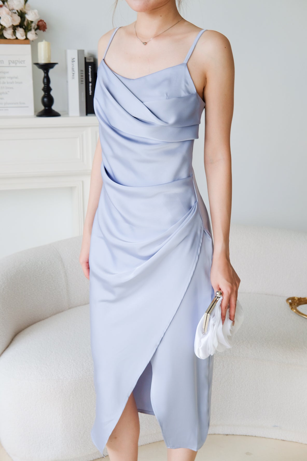 Ella Satin Dinner Dress (Cool Blue)