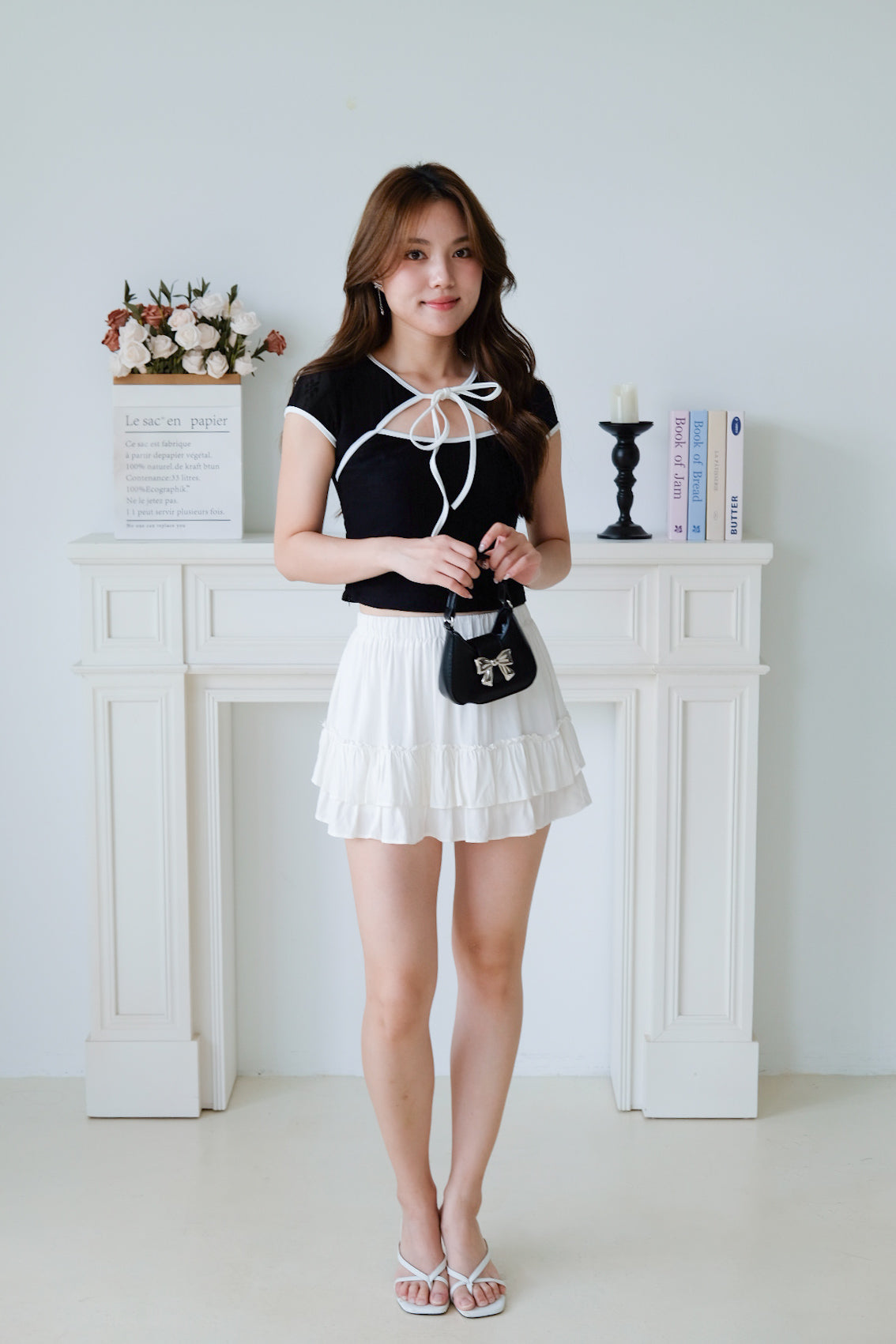 Irisa Lace Ribbon Top (Black)