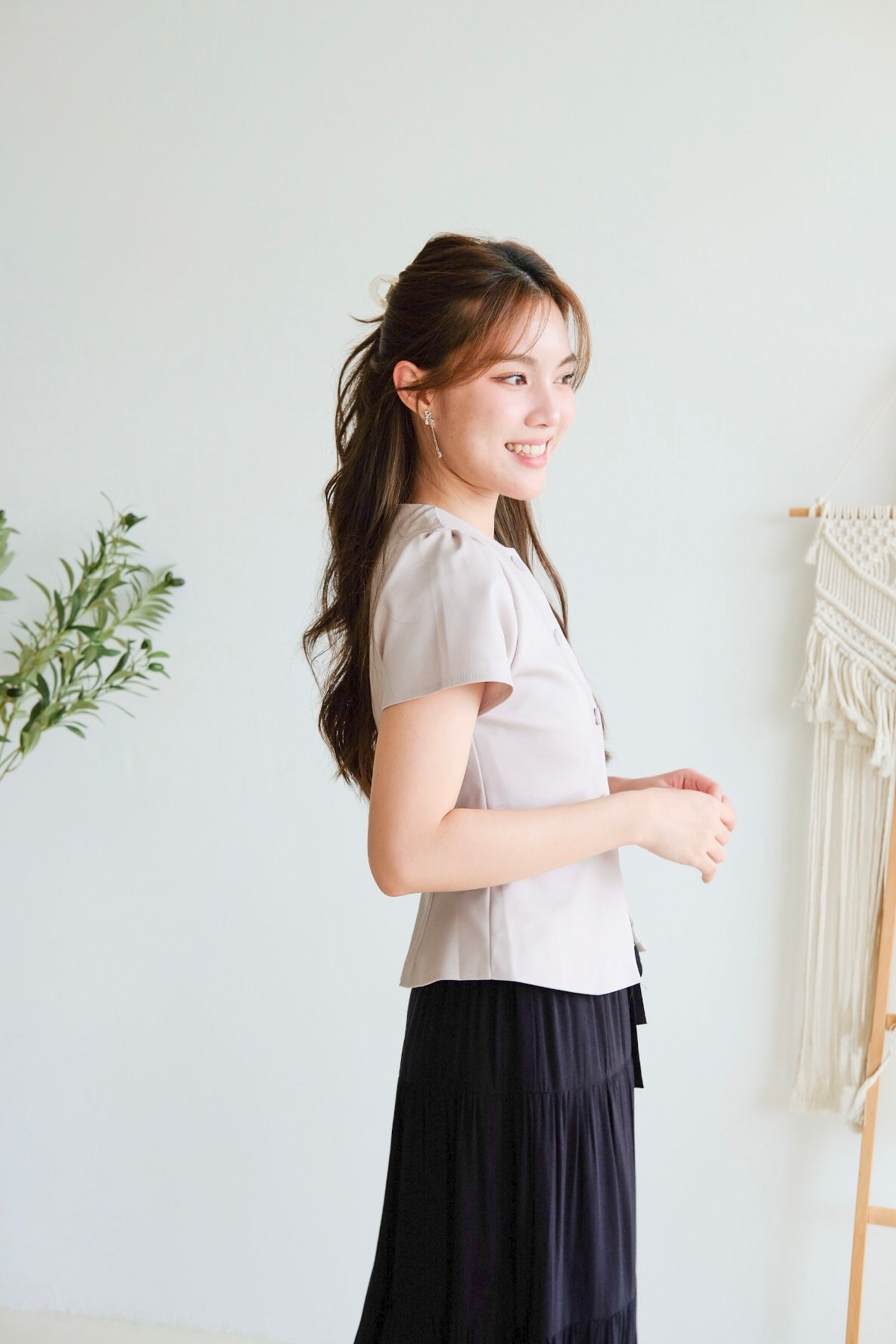 Marcy Structured Peplum Blouse (Purplish Grey)