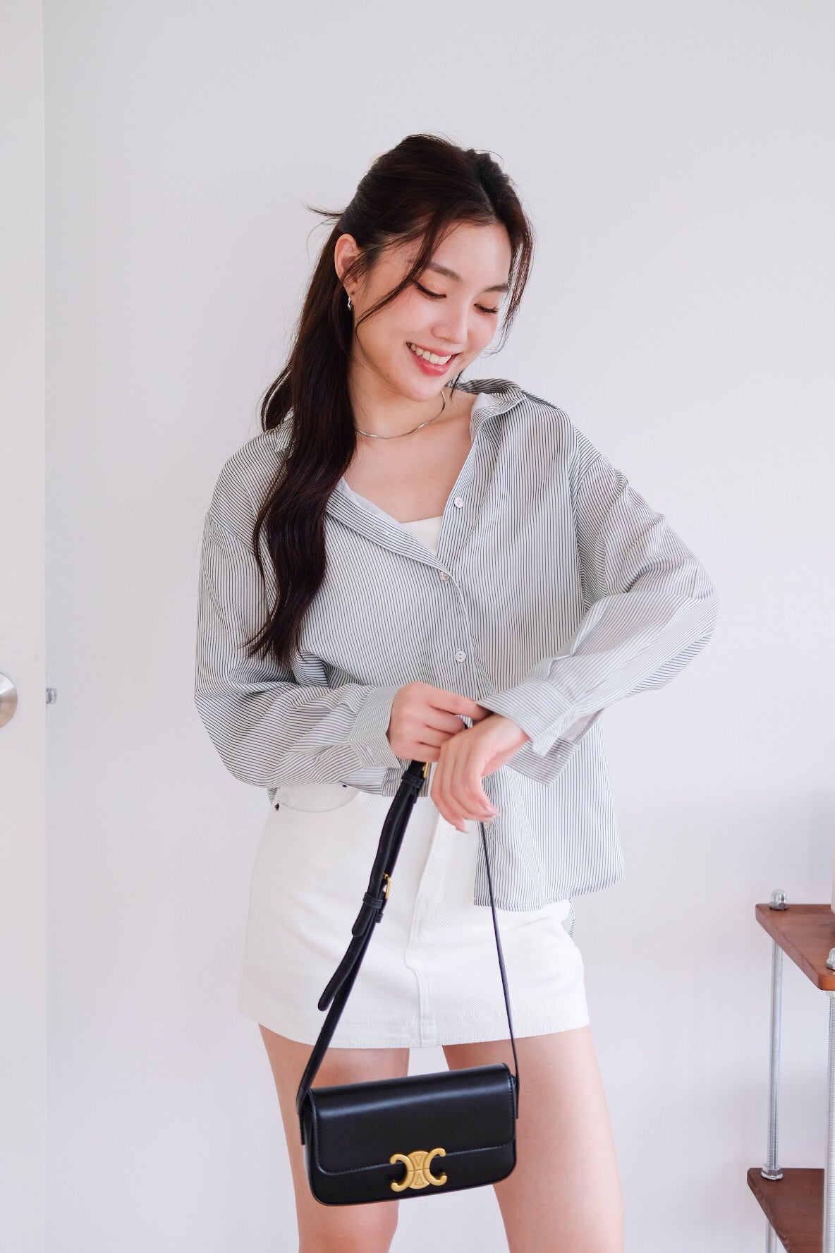 Downtown Oversized Shirt (Soft Green Stripes)