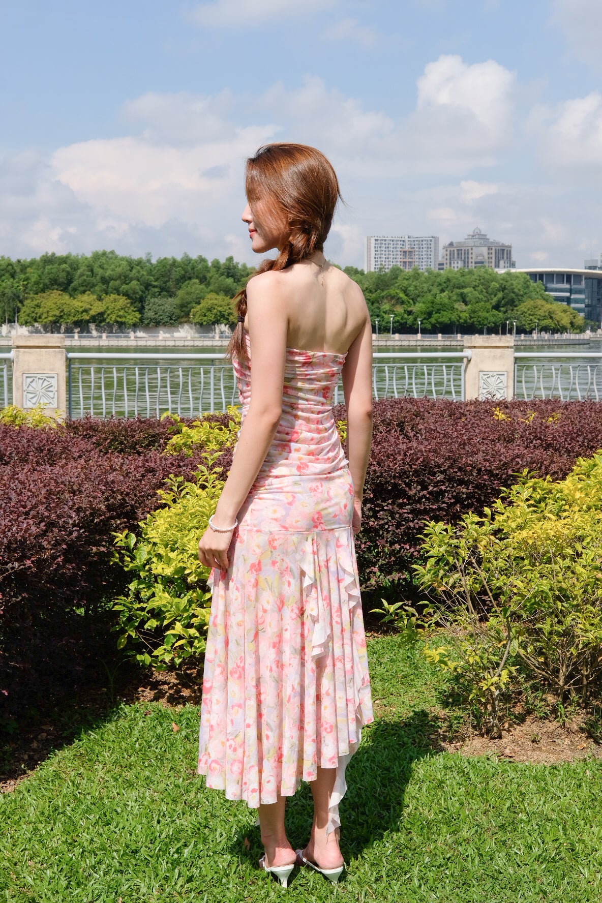Rayla Floral Asymmetrical Tube Dress (Raspberry Pink)