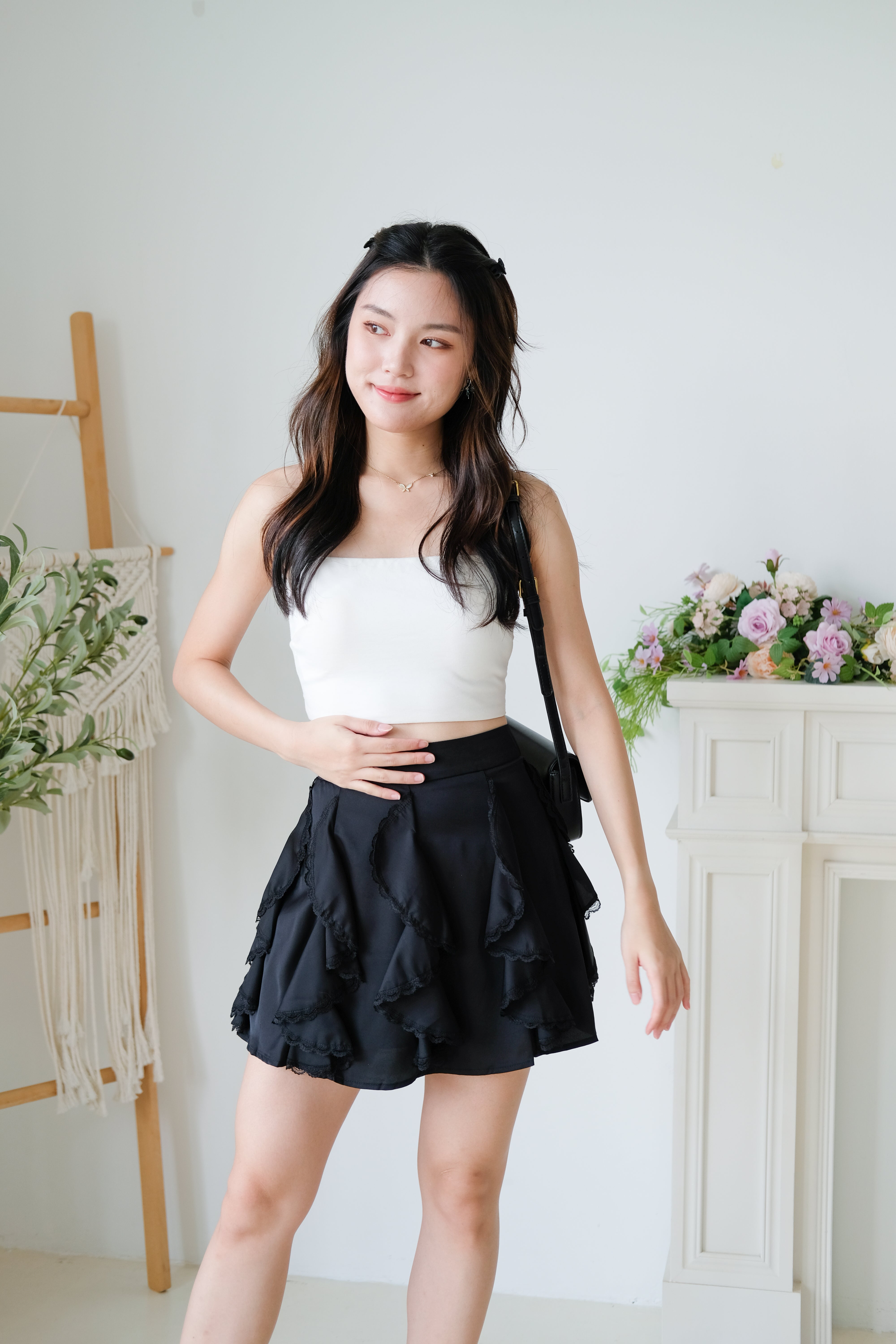 Winnie Ruffle Flare Skirt (Black)