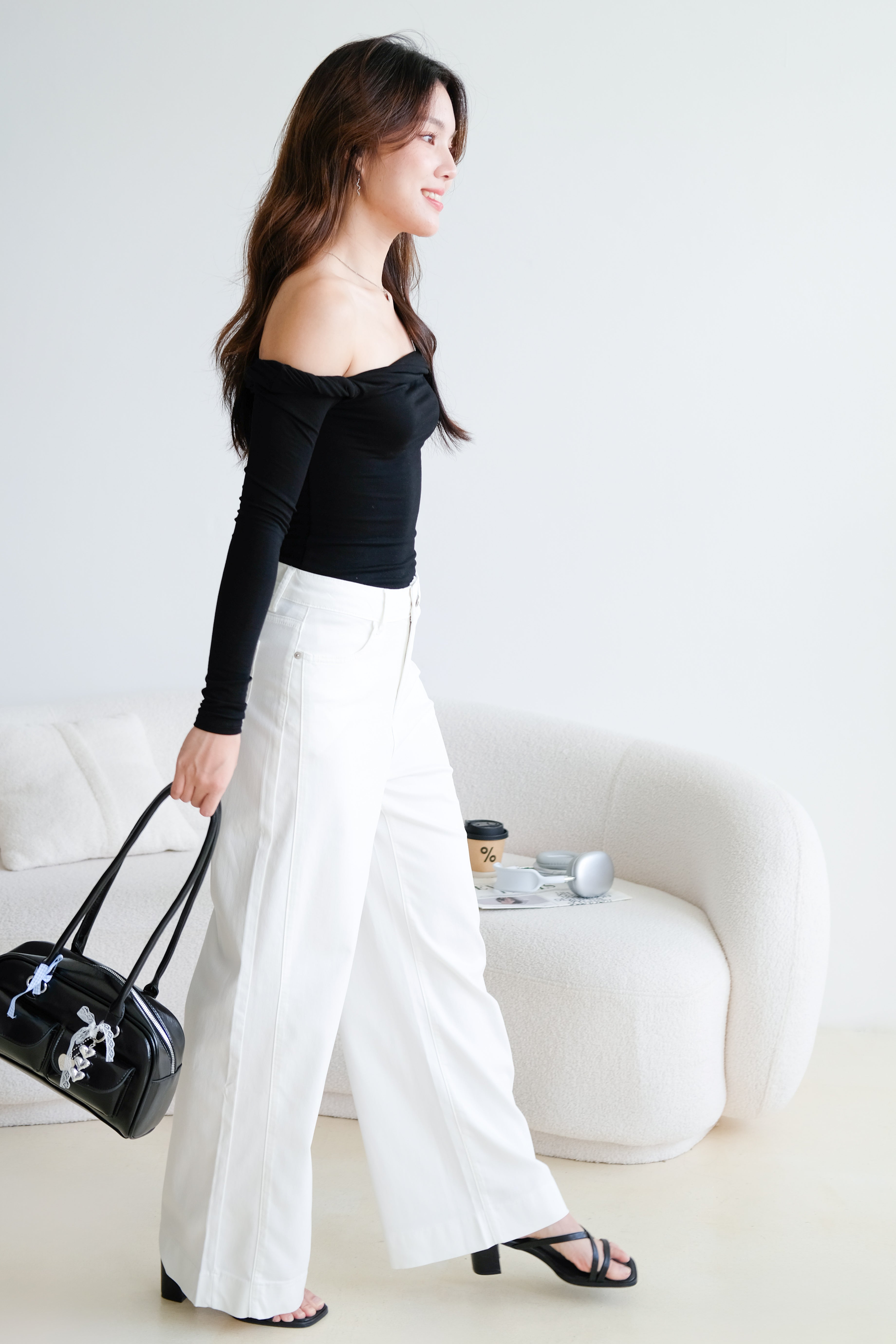 Level Up Twist Off Shoulder Top (Black)