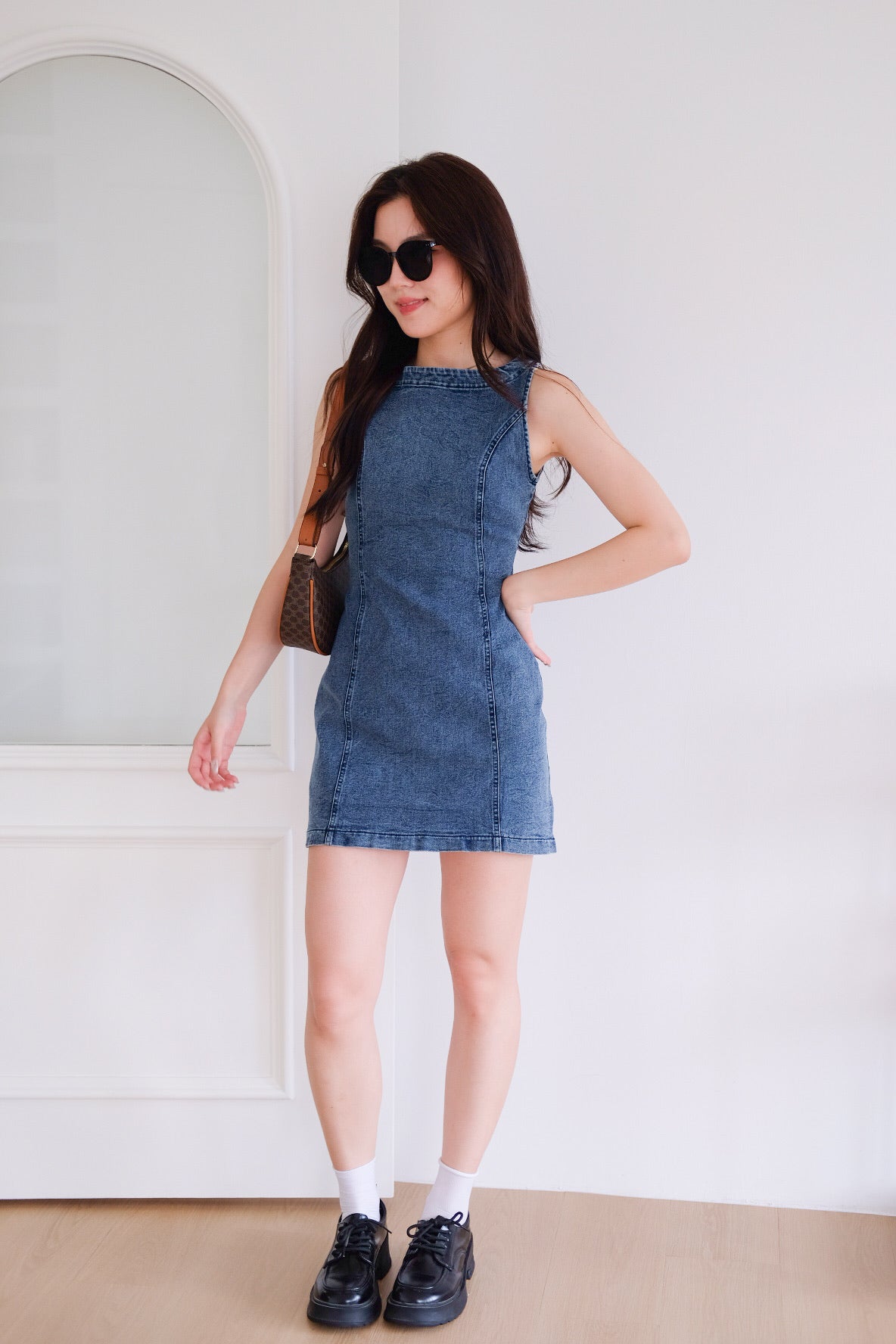 Georgie Panel Denim Dress (Acid Medium Blue)