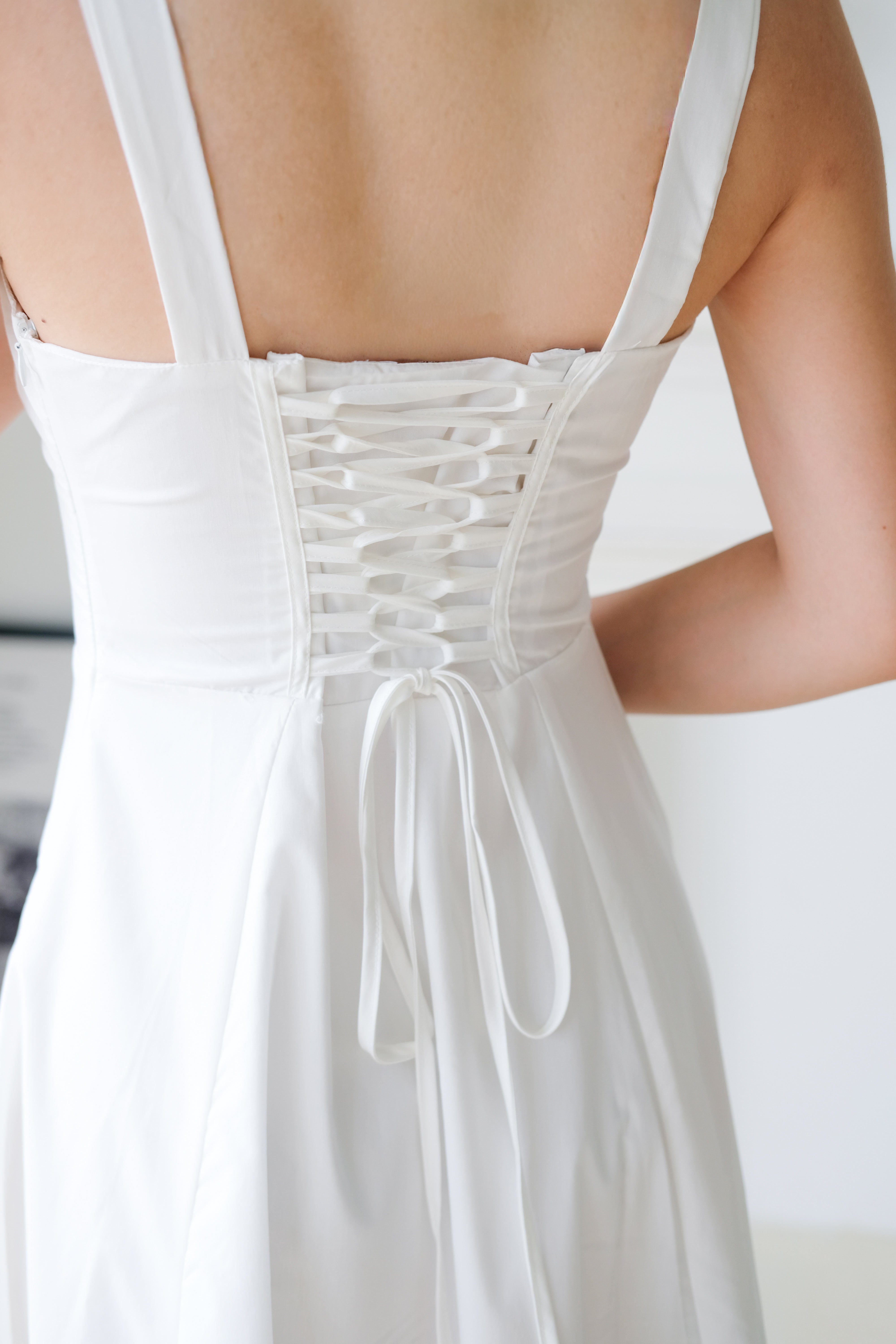 Claire Ruched Slit Maxi Dress (White)