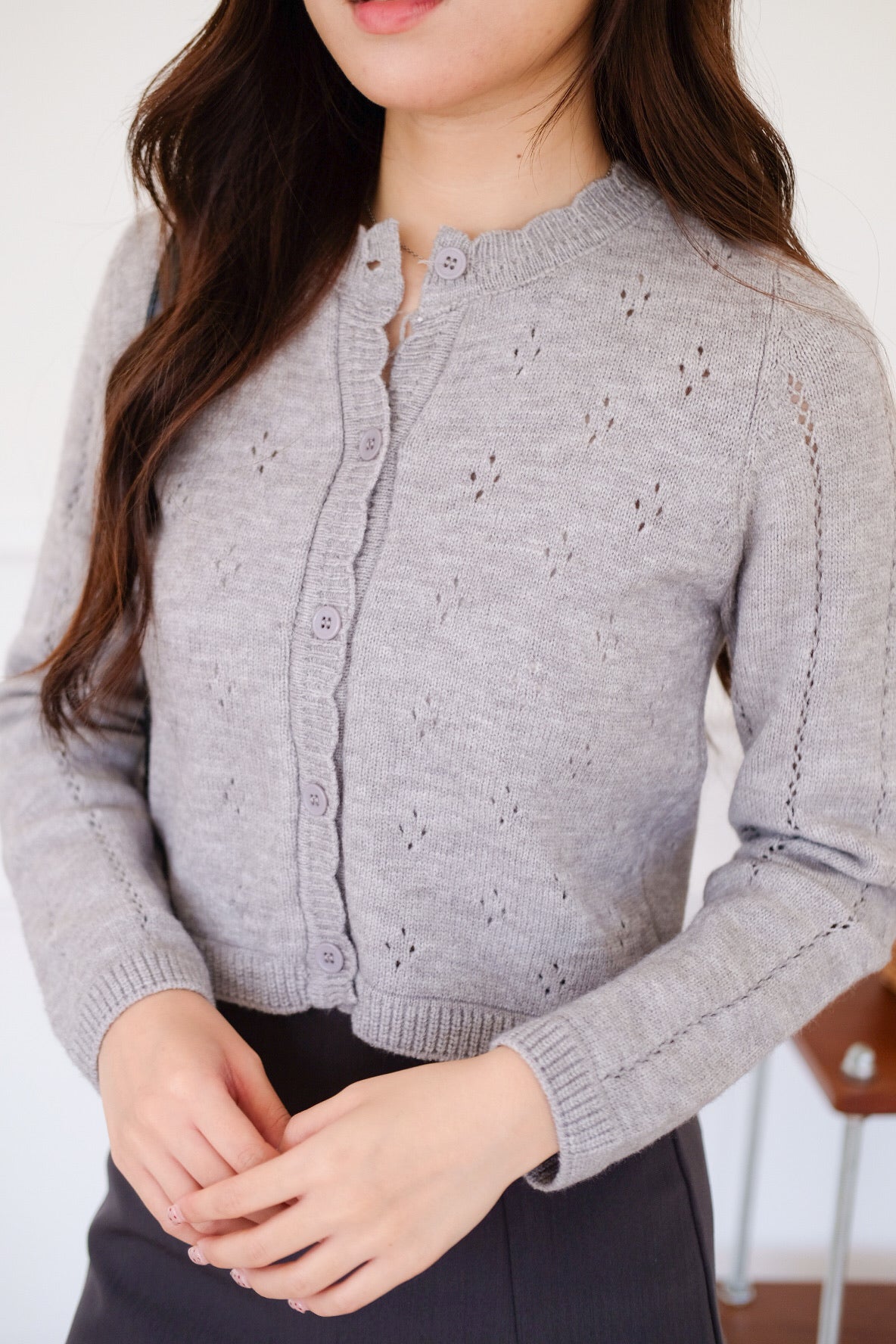 Mirae Soft Fuzzy Knit Cardigan (Grey)