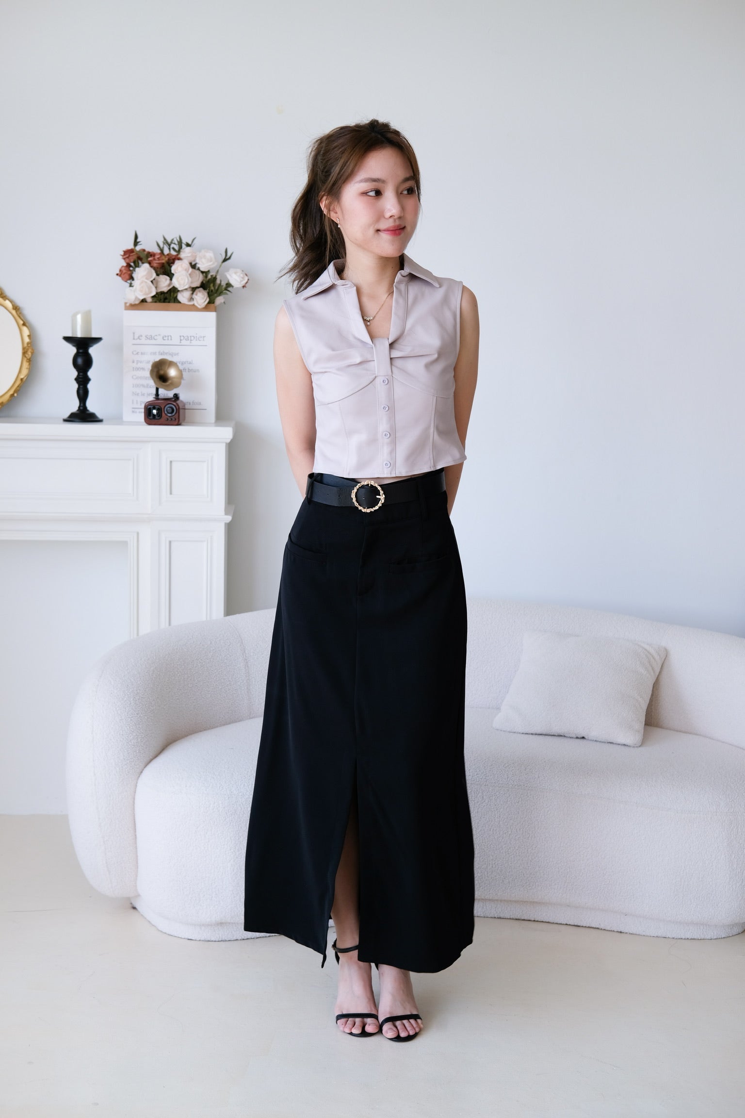 Thea Collared Work Top (Purplish Grey)