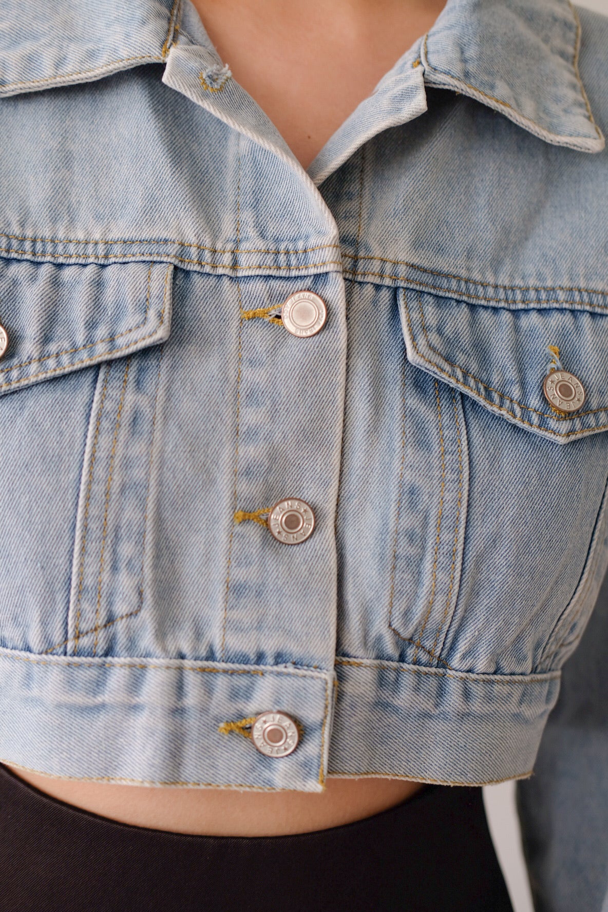 Cropped Denim Jacket with Buttons
