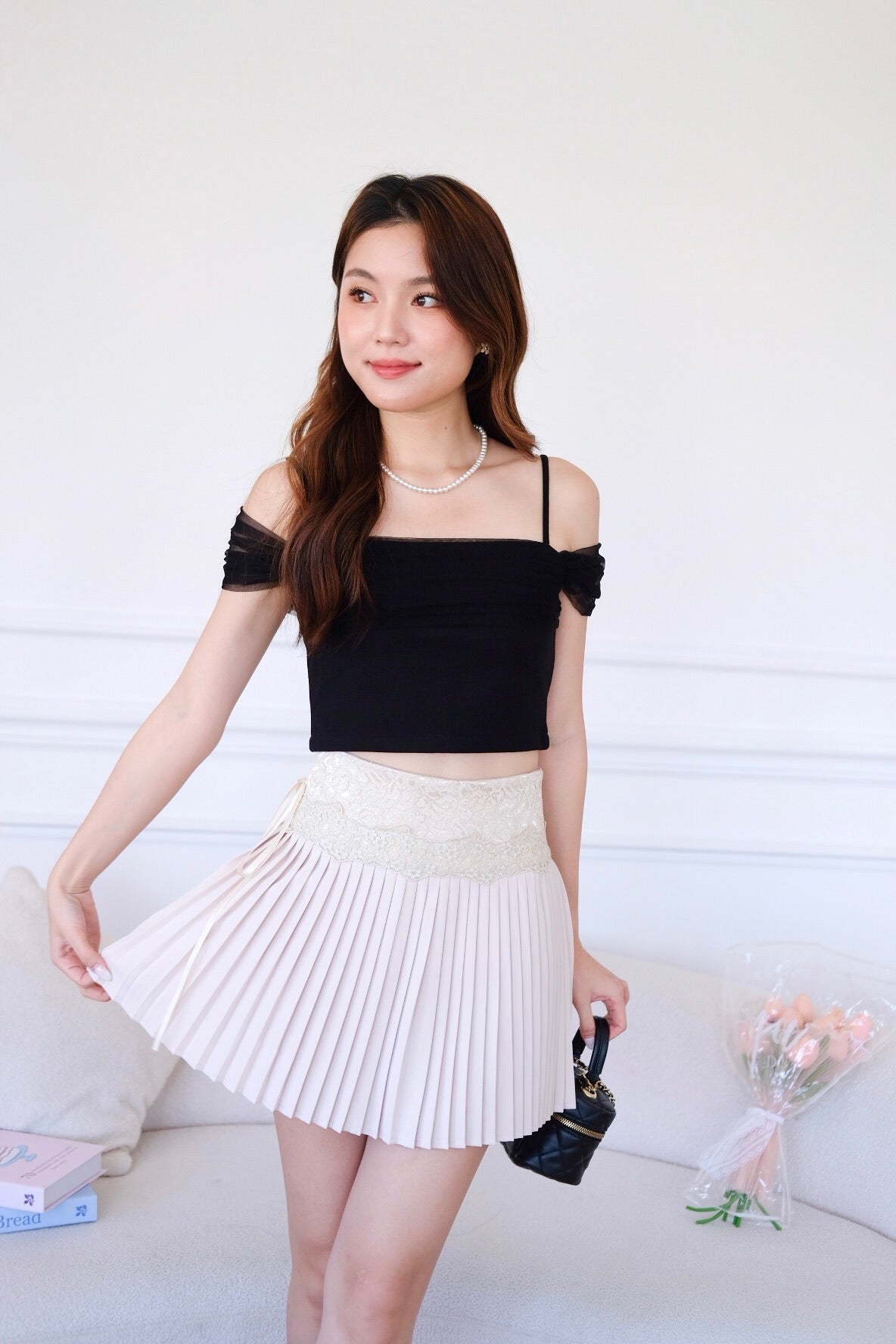 Ballerina Pleated Lace Skirt (Beige)
