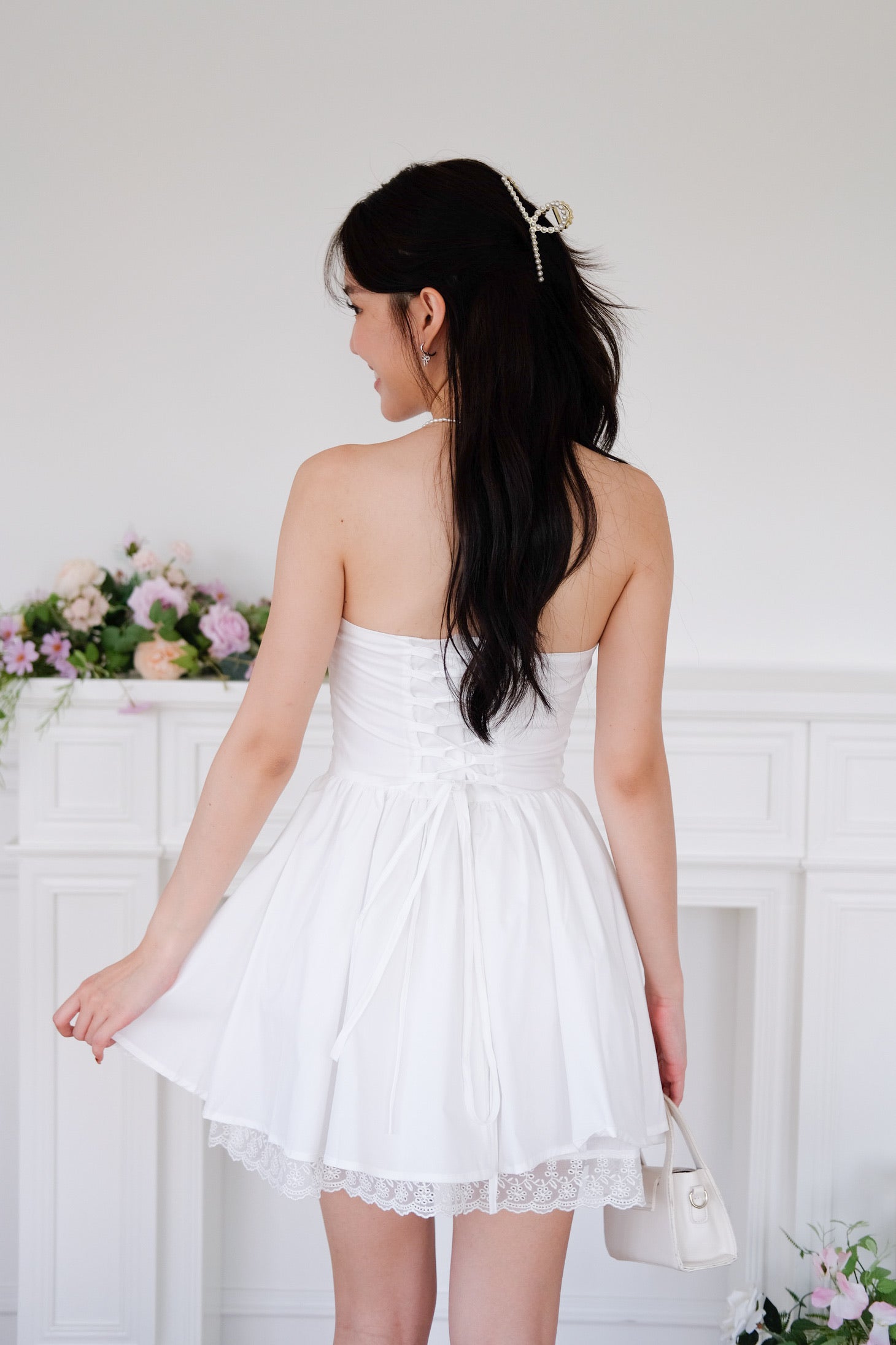 Avaline Lace Corset Tube Dress (White)