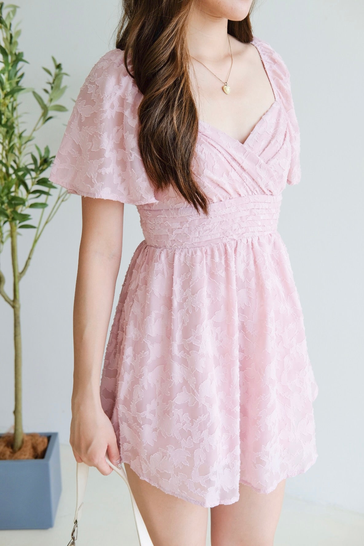 Eloise Flutter Sleeve Dress (Peony Pink)