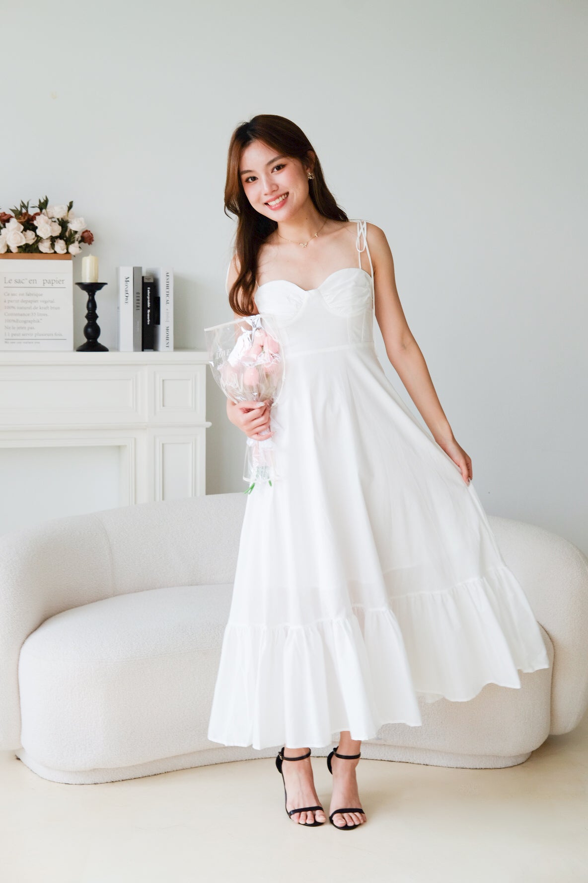 Delanie Sweetheart Ruffle Maxi Dress (White)