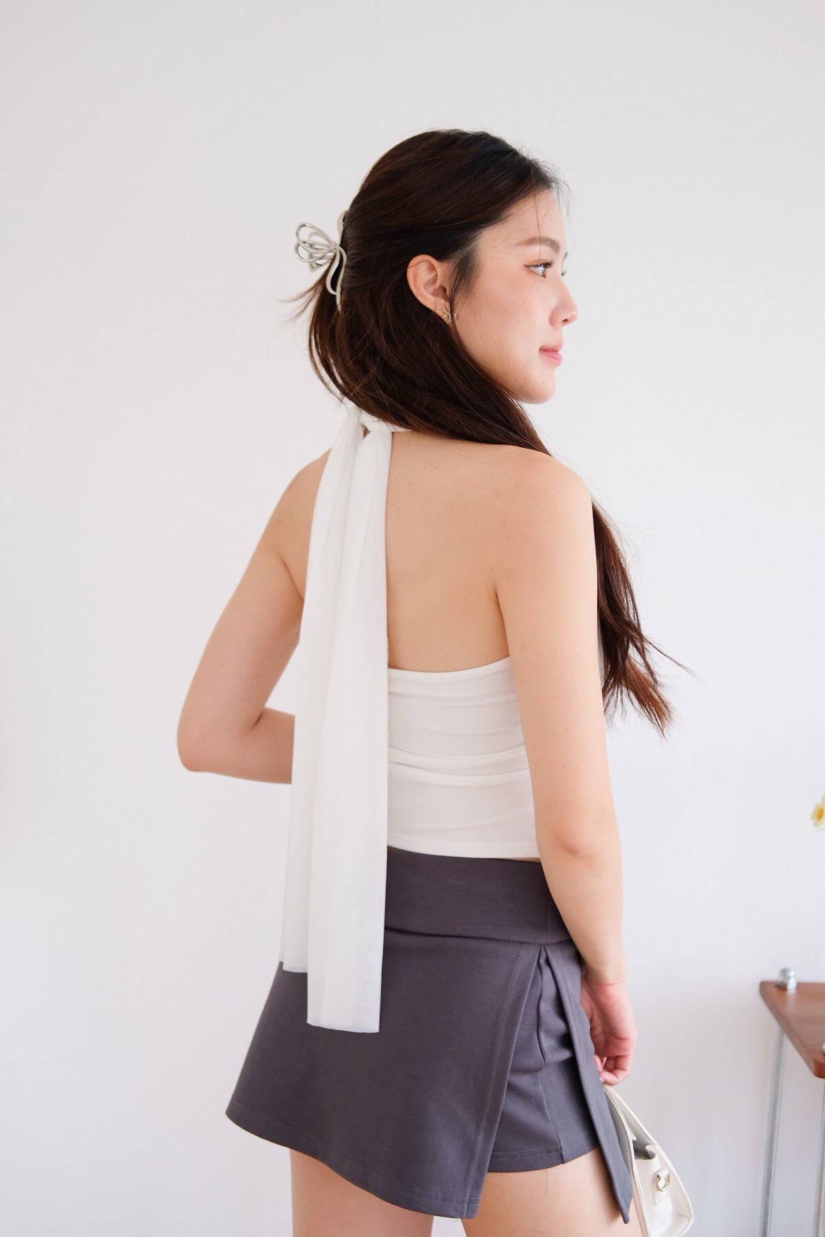 Siren Padded Halter Self Tie Top (White)