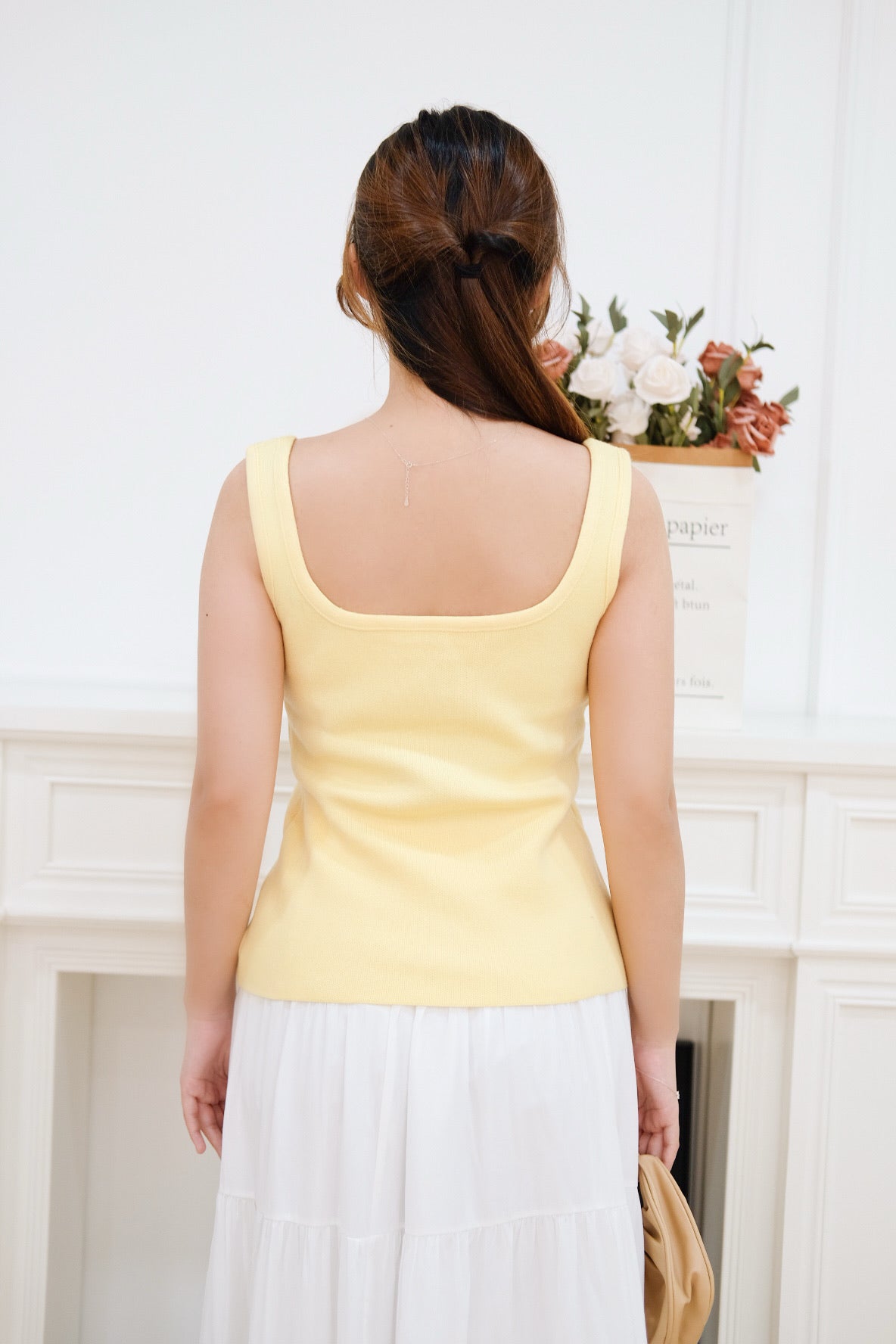Yellow Sleeveless Gold Button Top