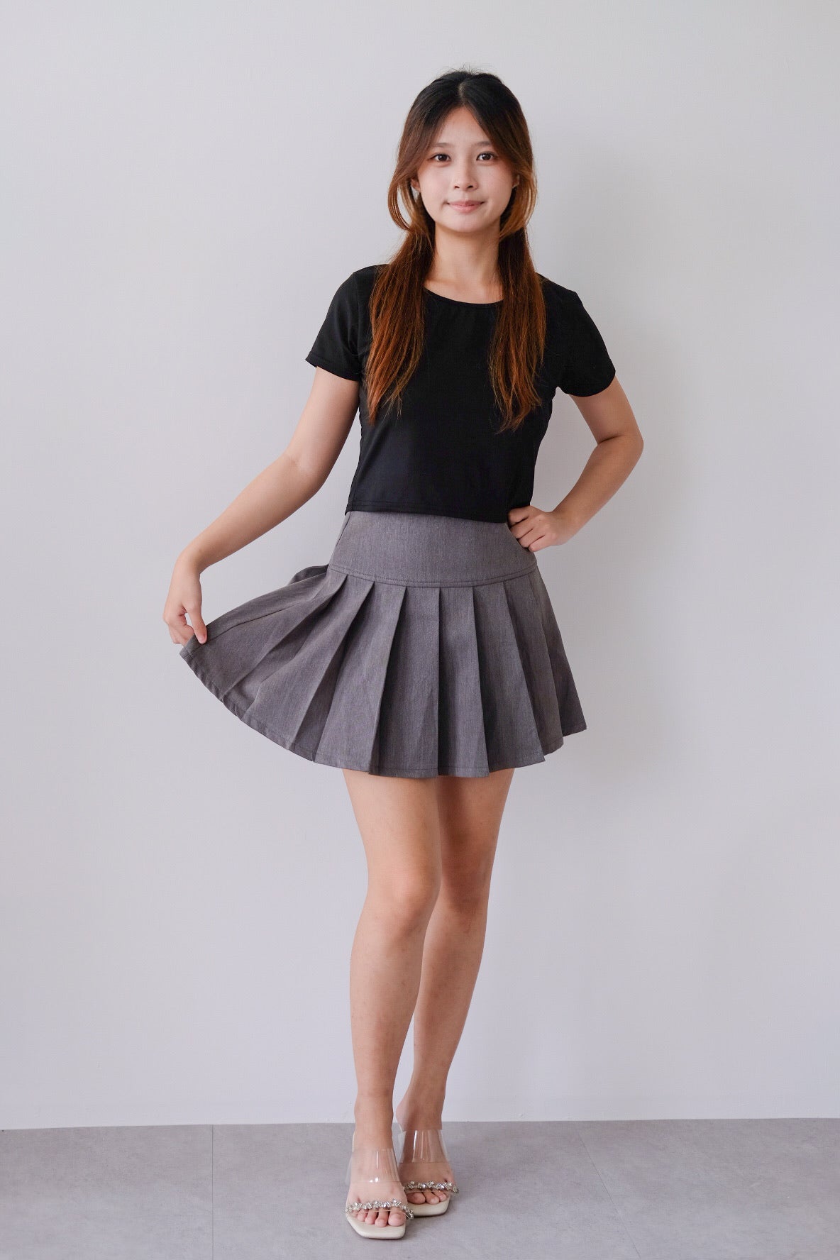 Grey Pleated Mini Skirt