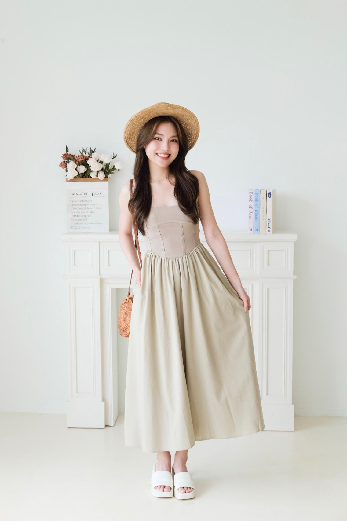 Clara Corset Maxi Dress (Olive)