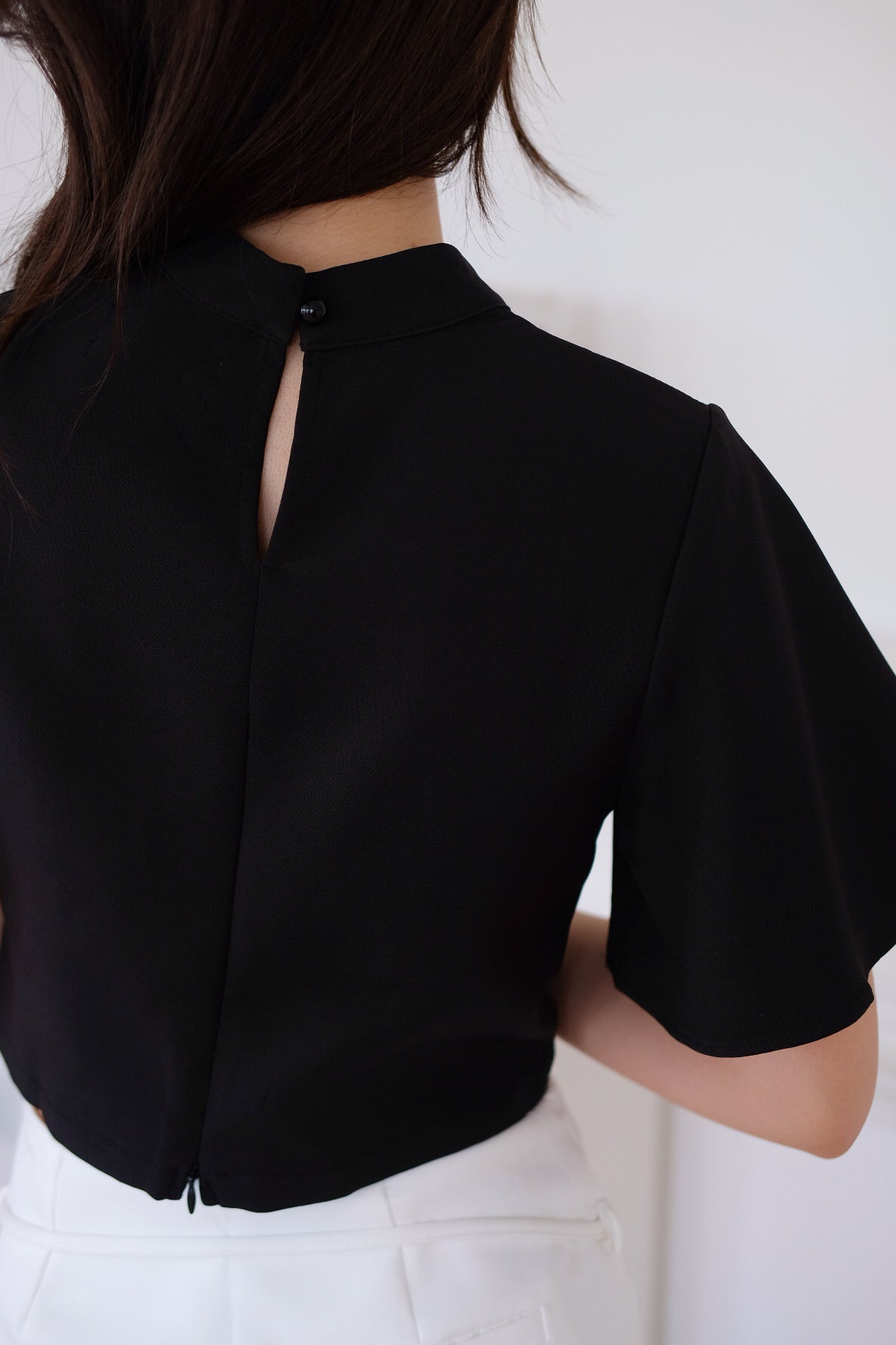 Veena Flutter Sleeves High Neck Top (Black)