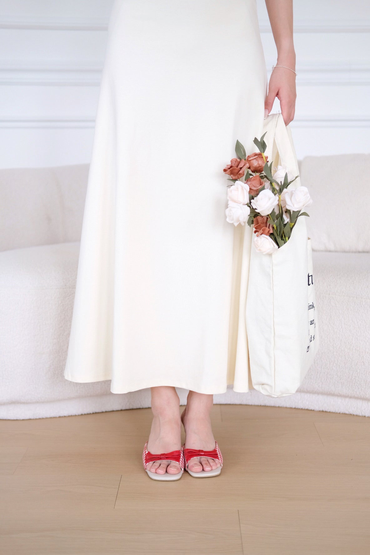 Jillian Padded Skater Maxi Dress (Beige)