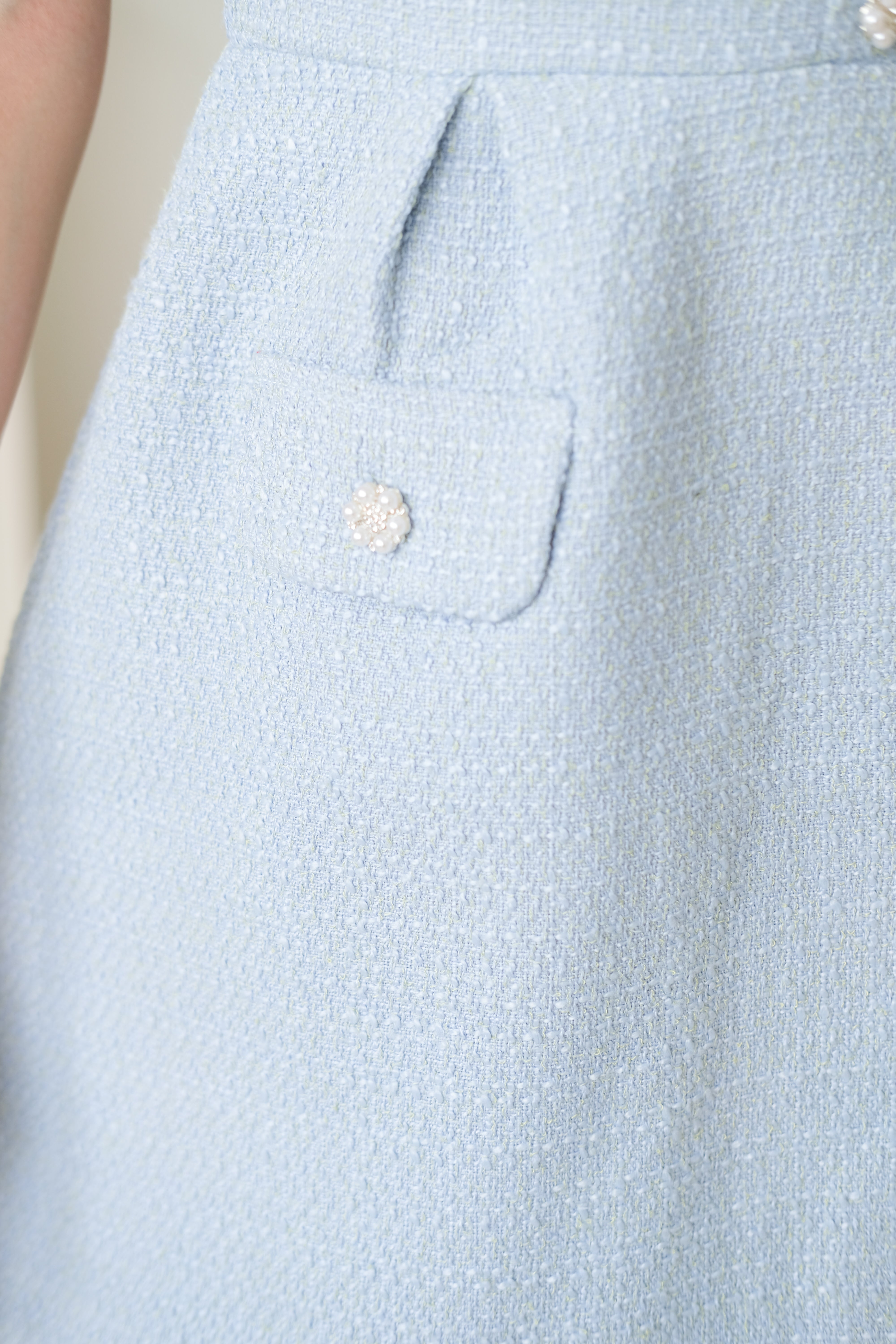 Pearly Tweed Halter Dress (Sea Blue)