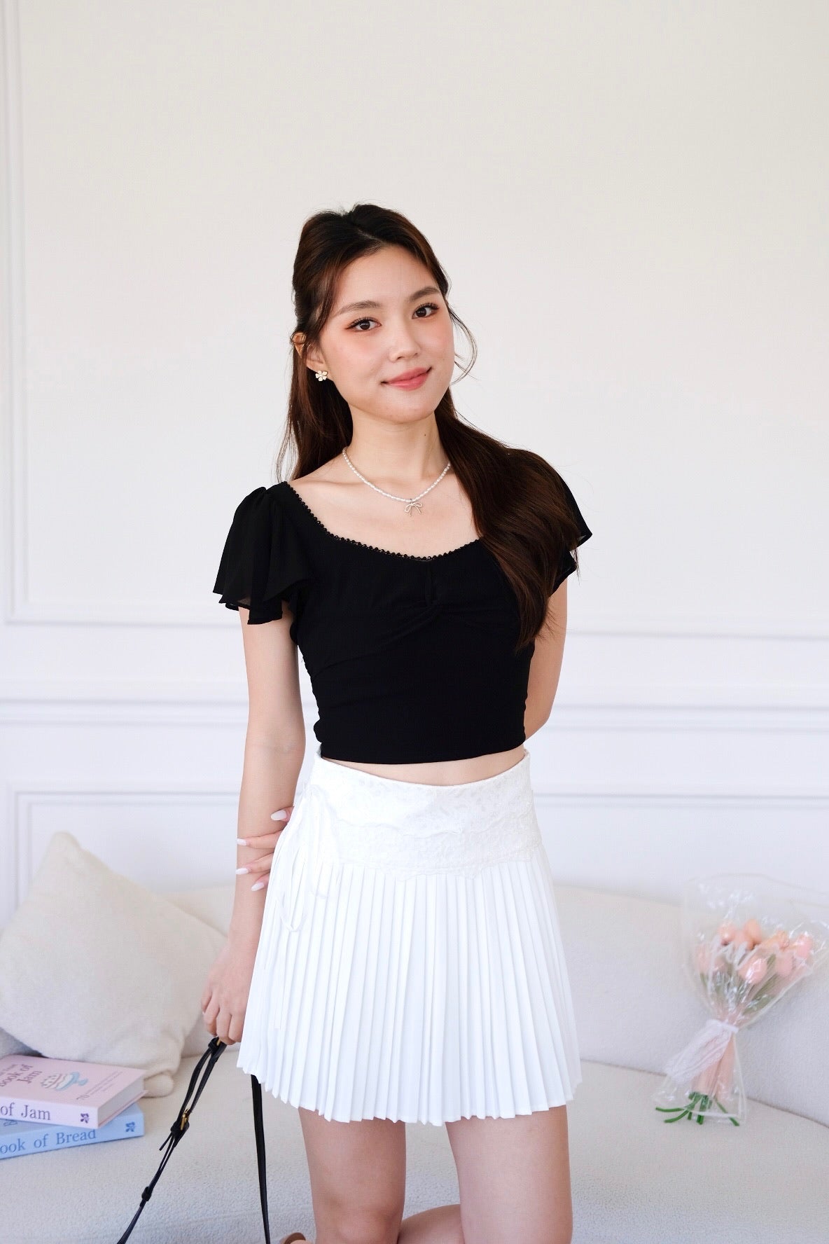 Lisette Flutter Crop Top (Black)