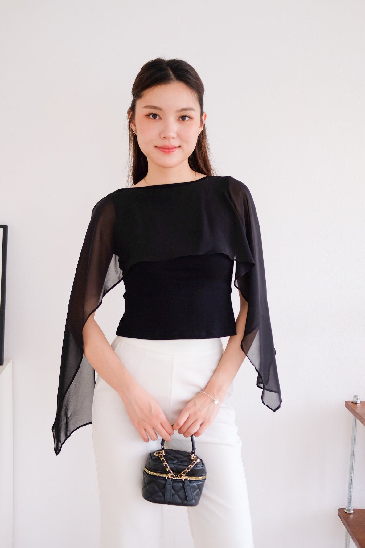 Lustre Cape Boatneck Top (Black)