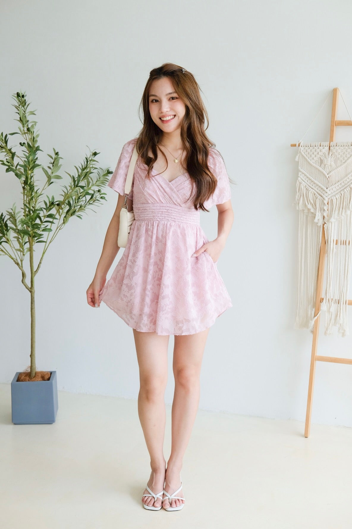 Eloise Flutter Sleeve Dress (Peony Pink)