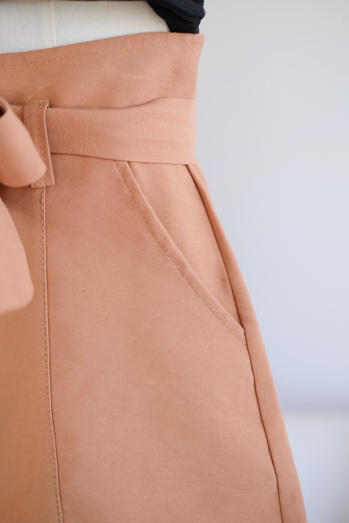 Khaki Self-Tie Ribbon A-Line Shorts