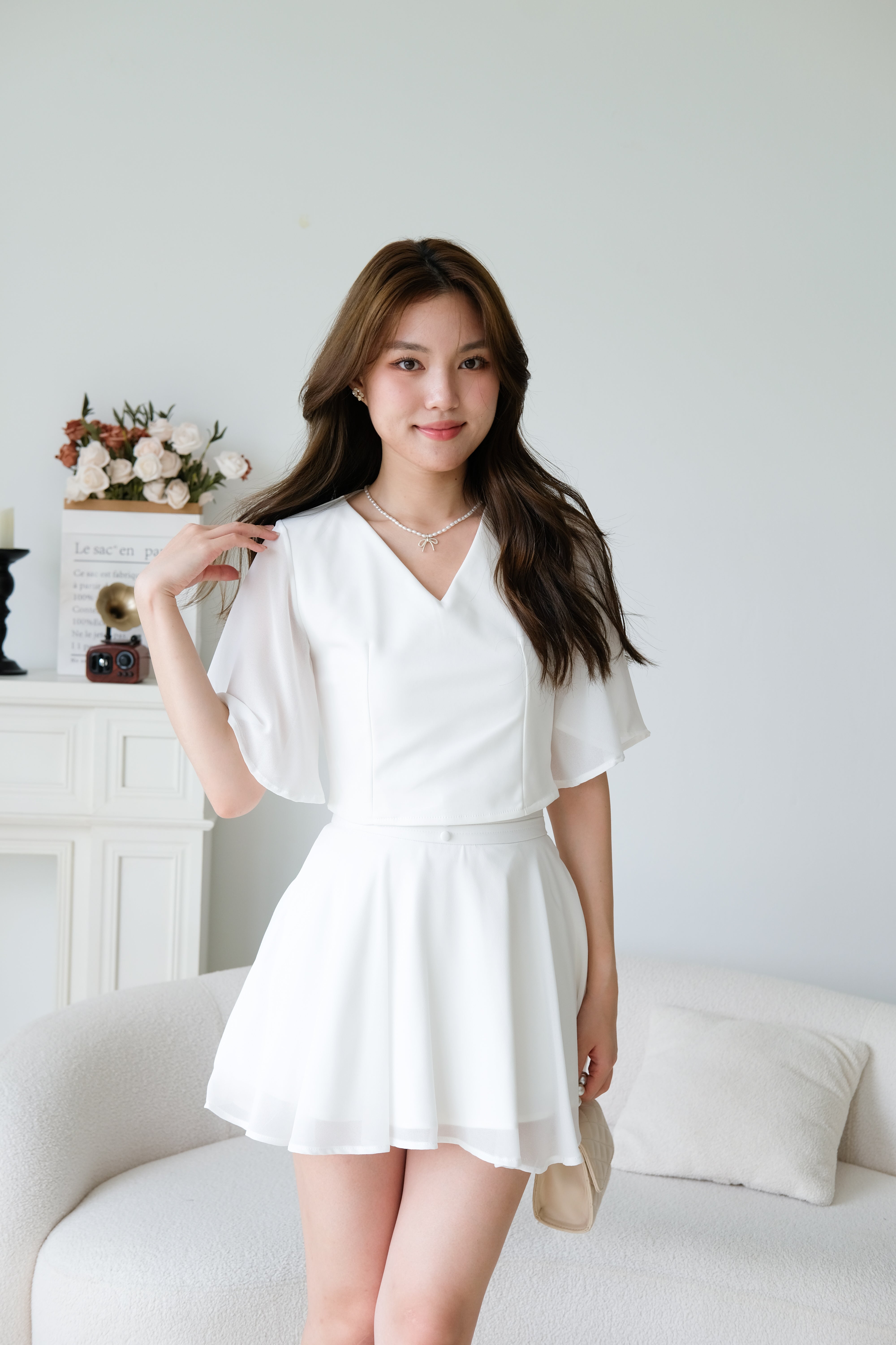 Caley Flutter Sleeves Set (White)