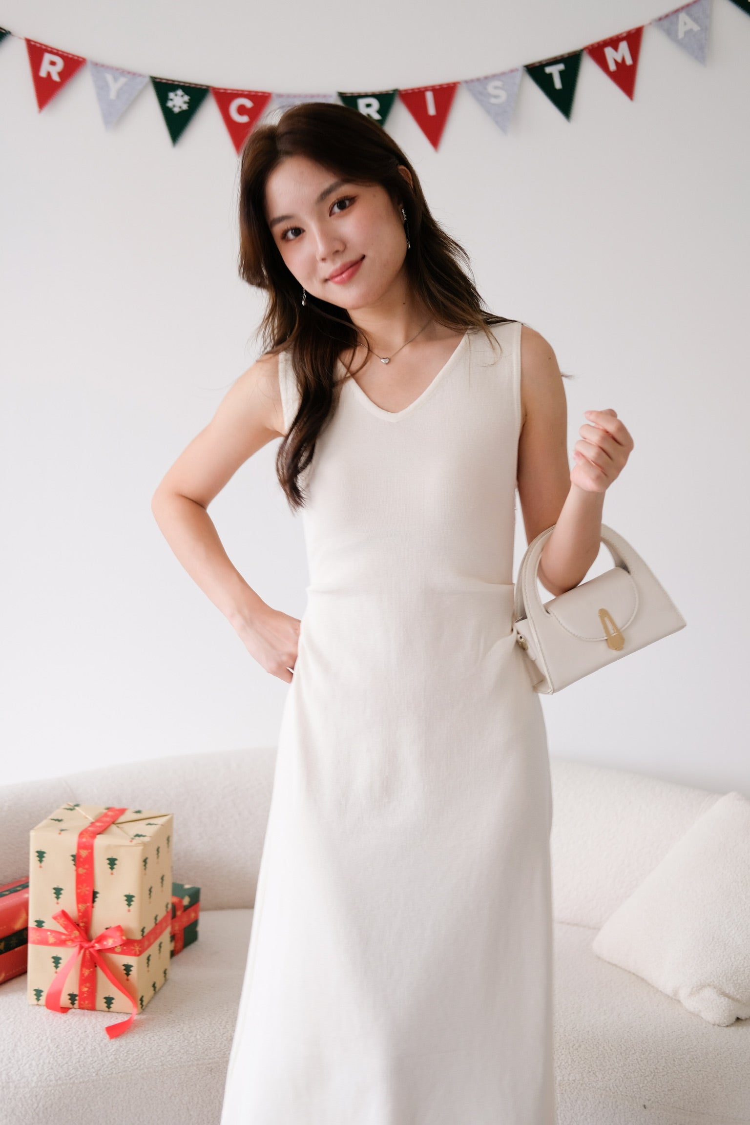 Roxanne Knit Comfy Midaxi Dress (Cream)