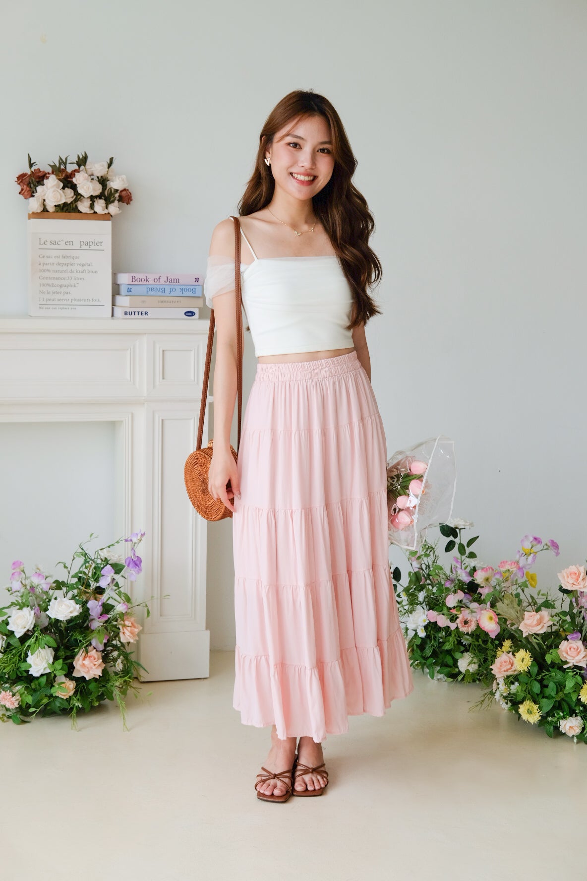 Willa Tiered Maxi Skirt (Pastel Pink)