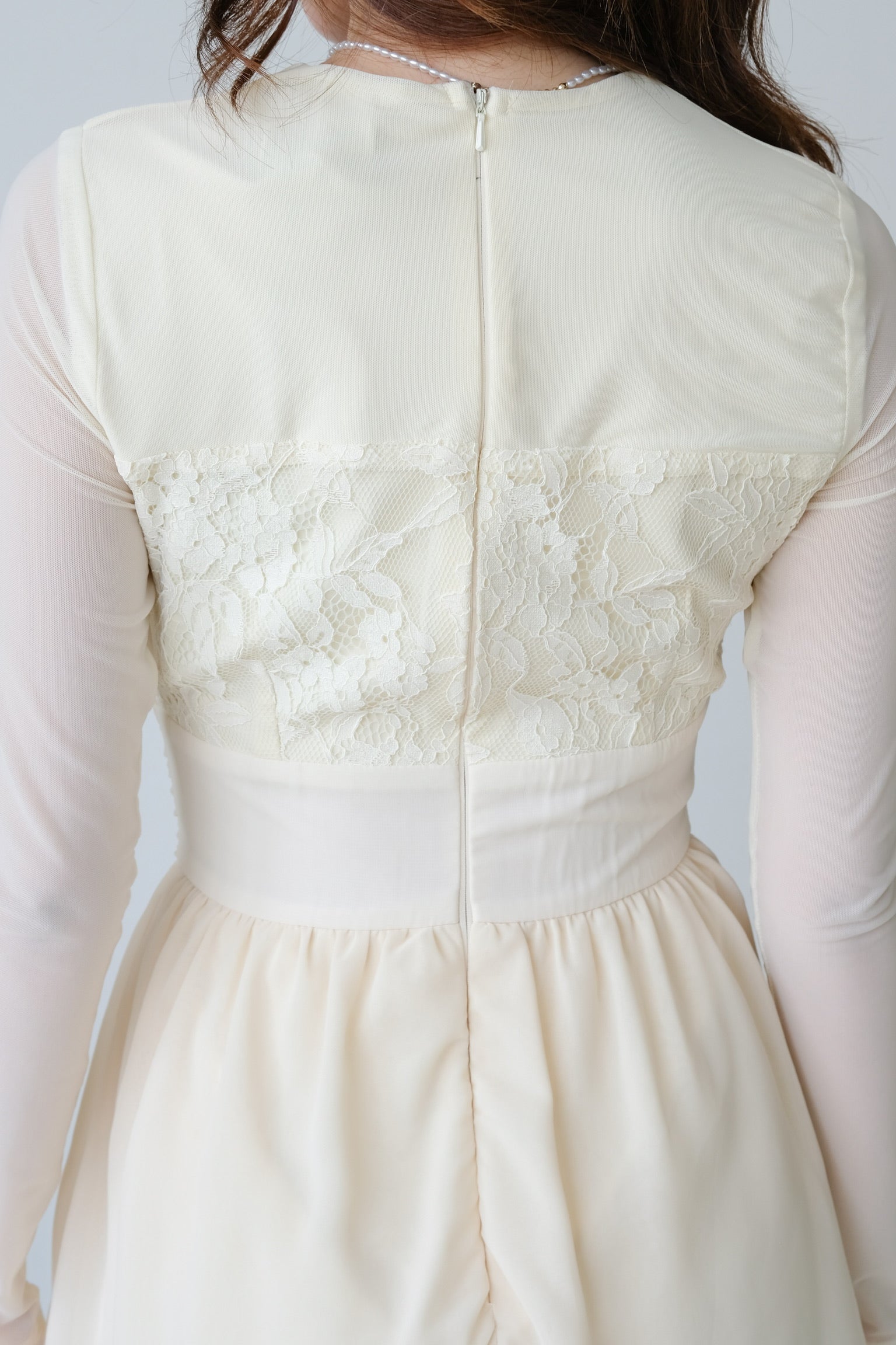Casslene Long Sleeves Lace Dress (Pale Yellow)